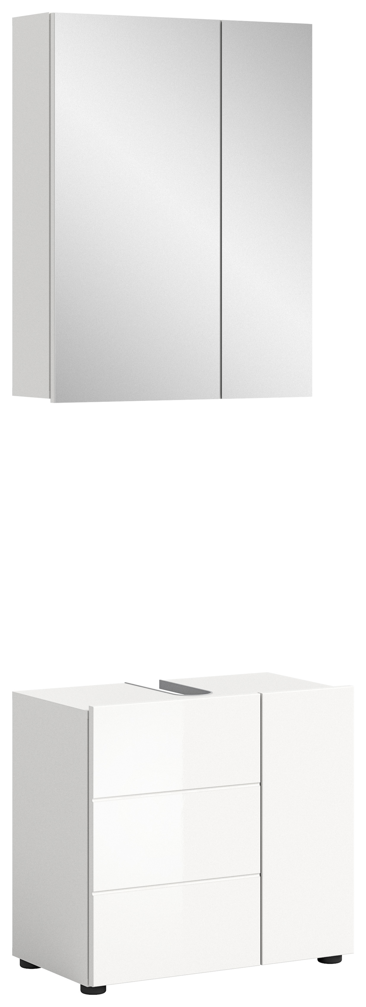 welltime Badmöbel-Set "BIEL, 2 teilig, inkl. Beleuchtung, MDF Front, Rillenoptik" best. aus: Waschbeckenunterschrank, Spiegelschrank inkl. Beleuchtung, 2 Stk. tlg.