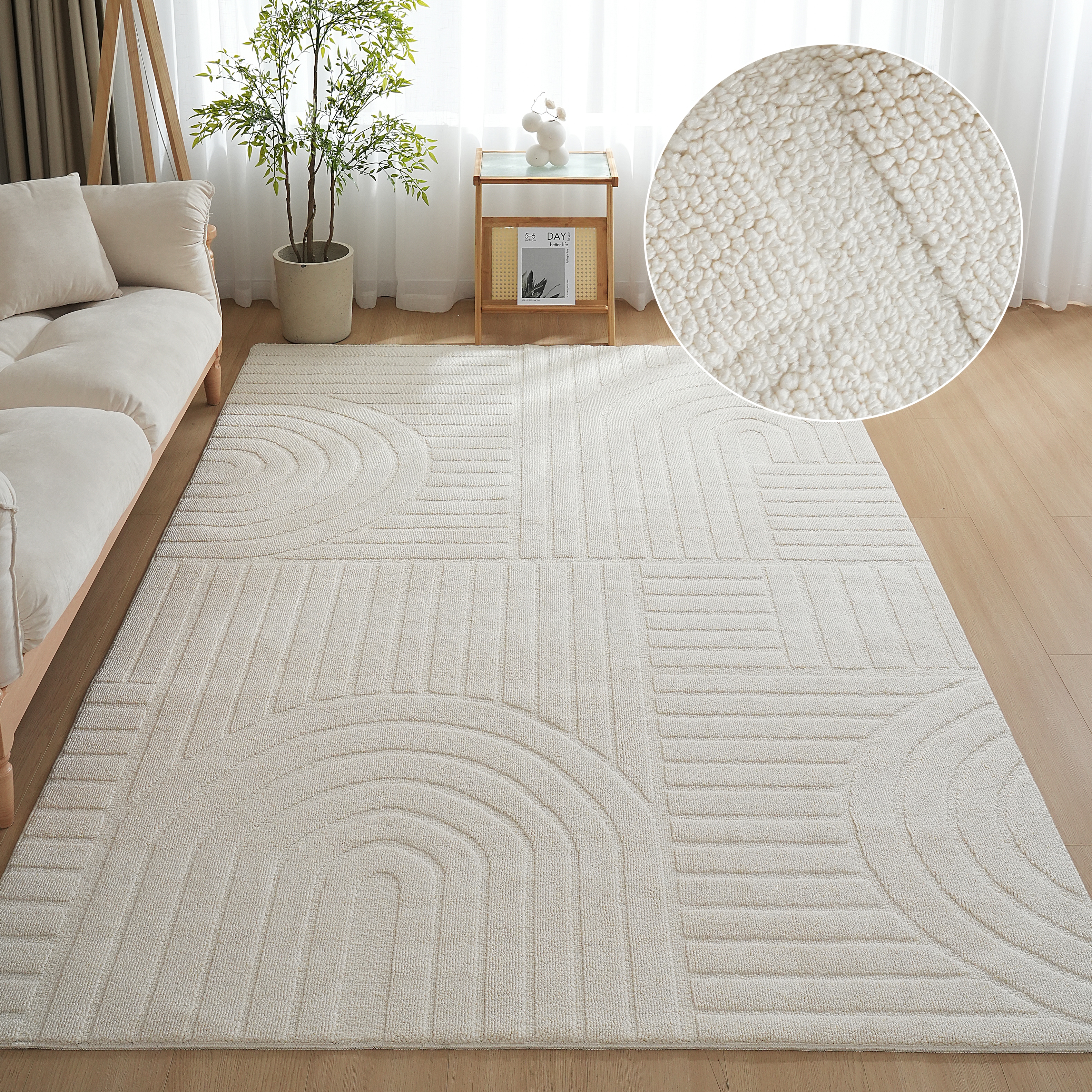 OTTO home Teppich "Neele, Boho-Design, Hoch-Tief, waschbar" rechteckig 12 mm Höhe 3D Optik, Skandinavisch, Designteppich, Wohnzimmer, Schlafzimmer