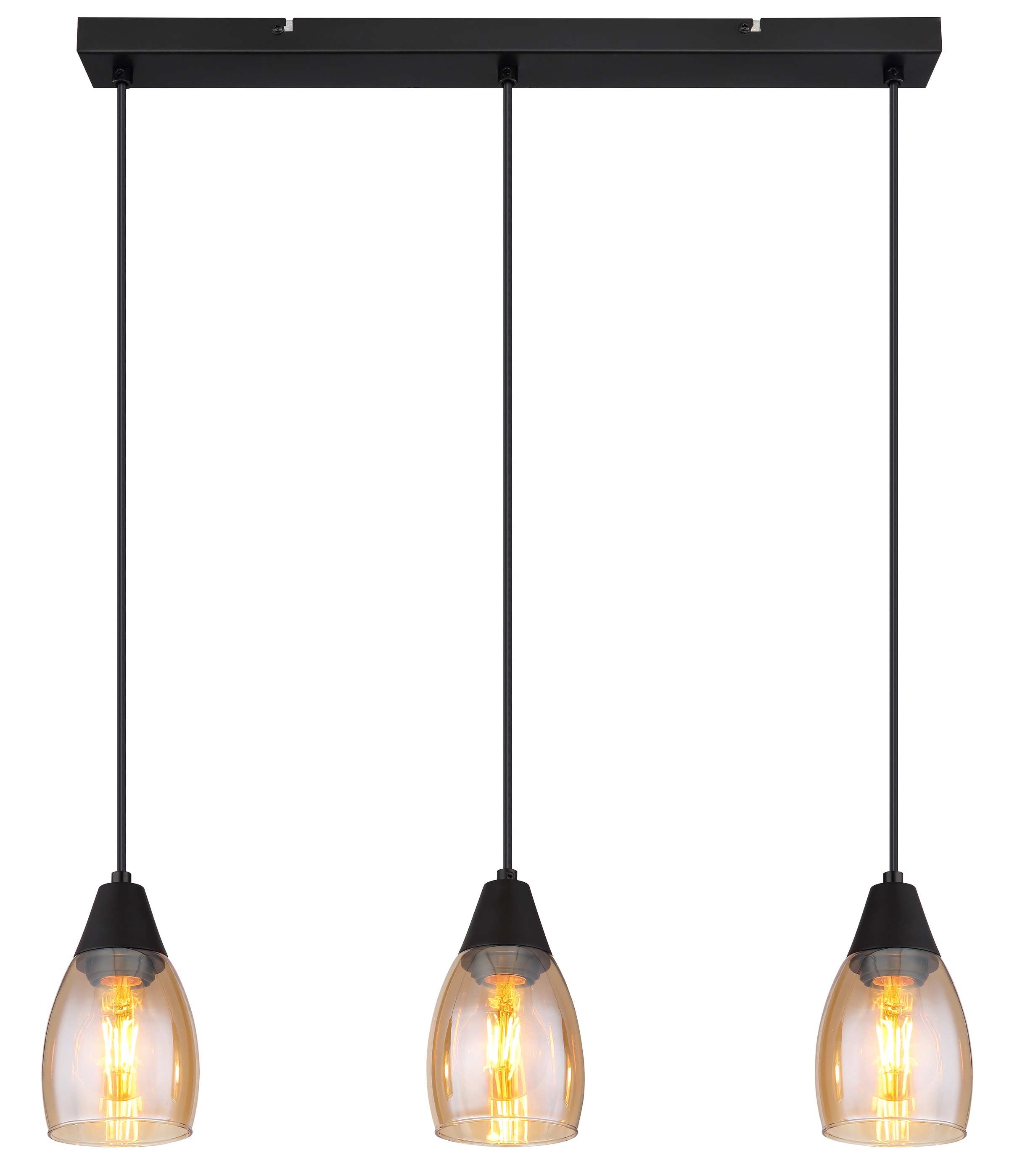 GLOBO LIGHTING Hängeleuchte "REID", schwarz matt, 3, H: 120cm, 1 Stk., Leuchten, Schwarze Hängeleuchte mit Amber-Glas, höhenverstellbar, E27 3x15W, Hängeleuchte
