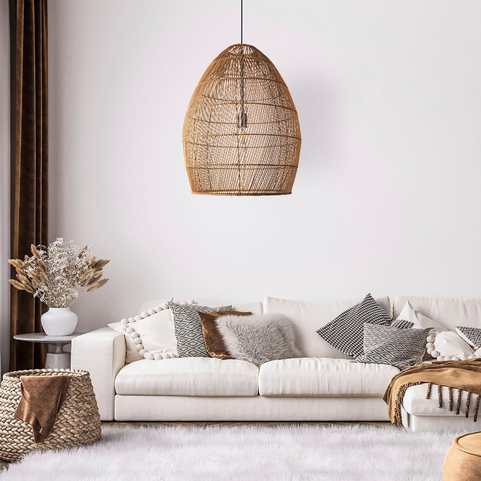 Paco Home Pendelleuchte »VIHMA«, Rattan Pendelleuchte Esstischlampe  Natürlich LED Boho Rustikal E27 | BAUR