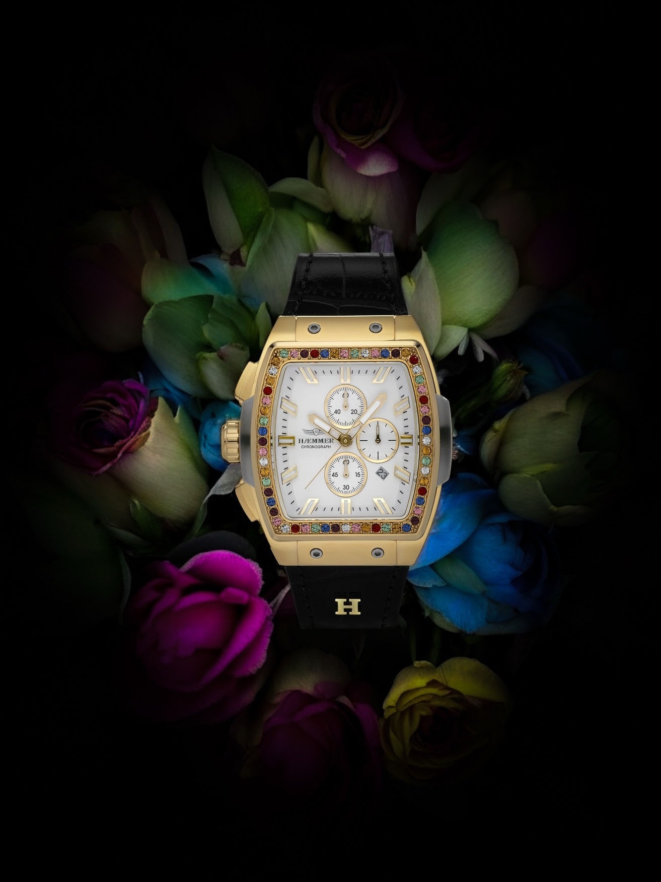 HAEMMER GERMANY Chronograph »TONNEAU«, Quarzuhr, Armbanduhr,Damenuhr,Lederarmband,digital,Datum,Stoppfunktion