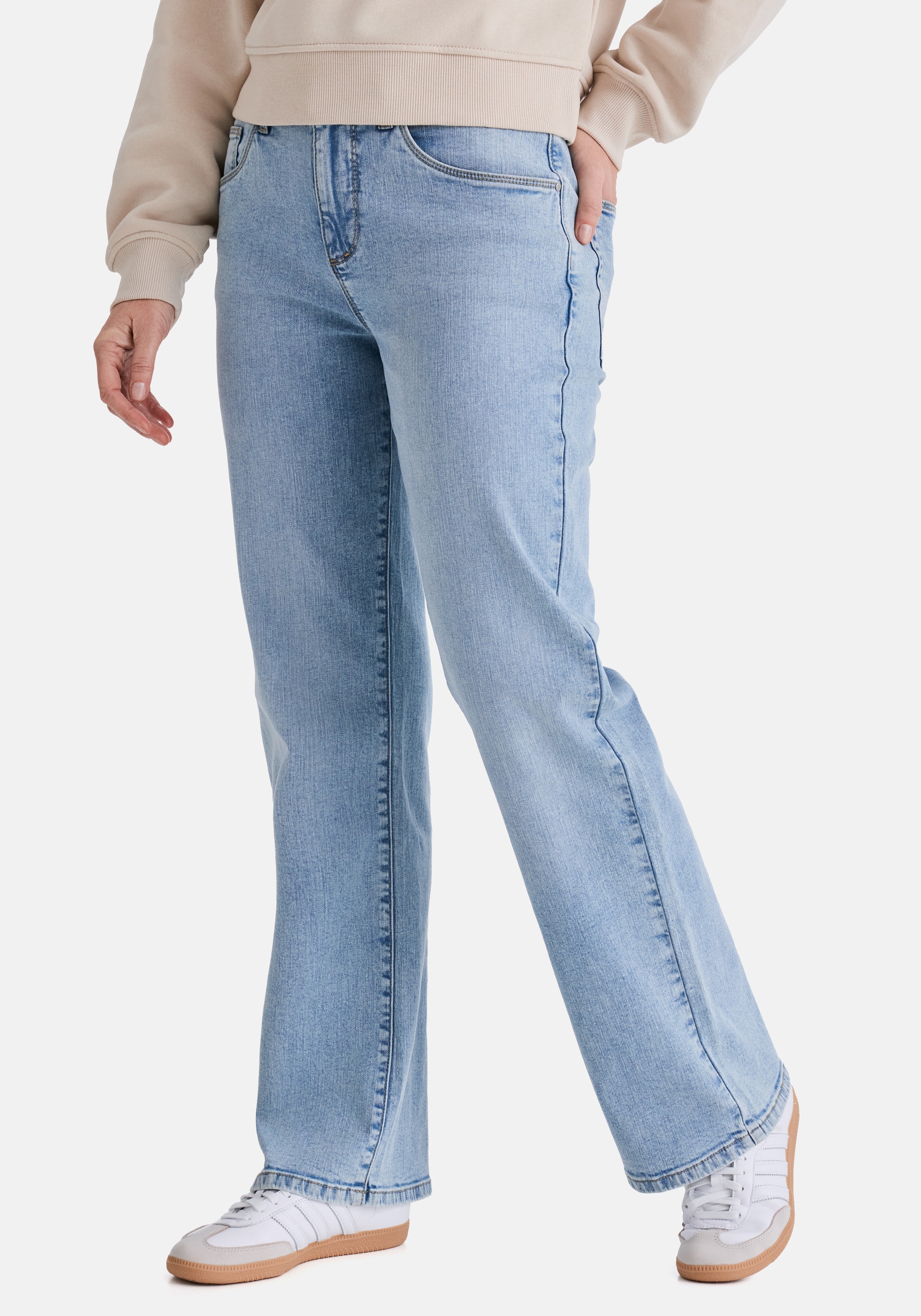 STOOKER WOMEN 5-Pocket-Jeans "MARY Denim 5-Pocket Hose" Wide Leg Fit Casual Clean Wash Stretch für Damen