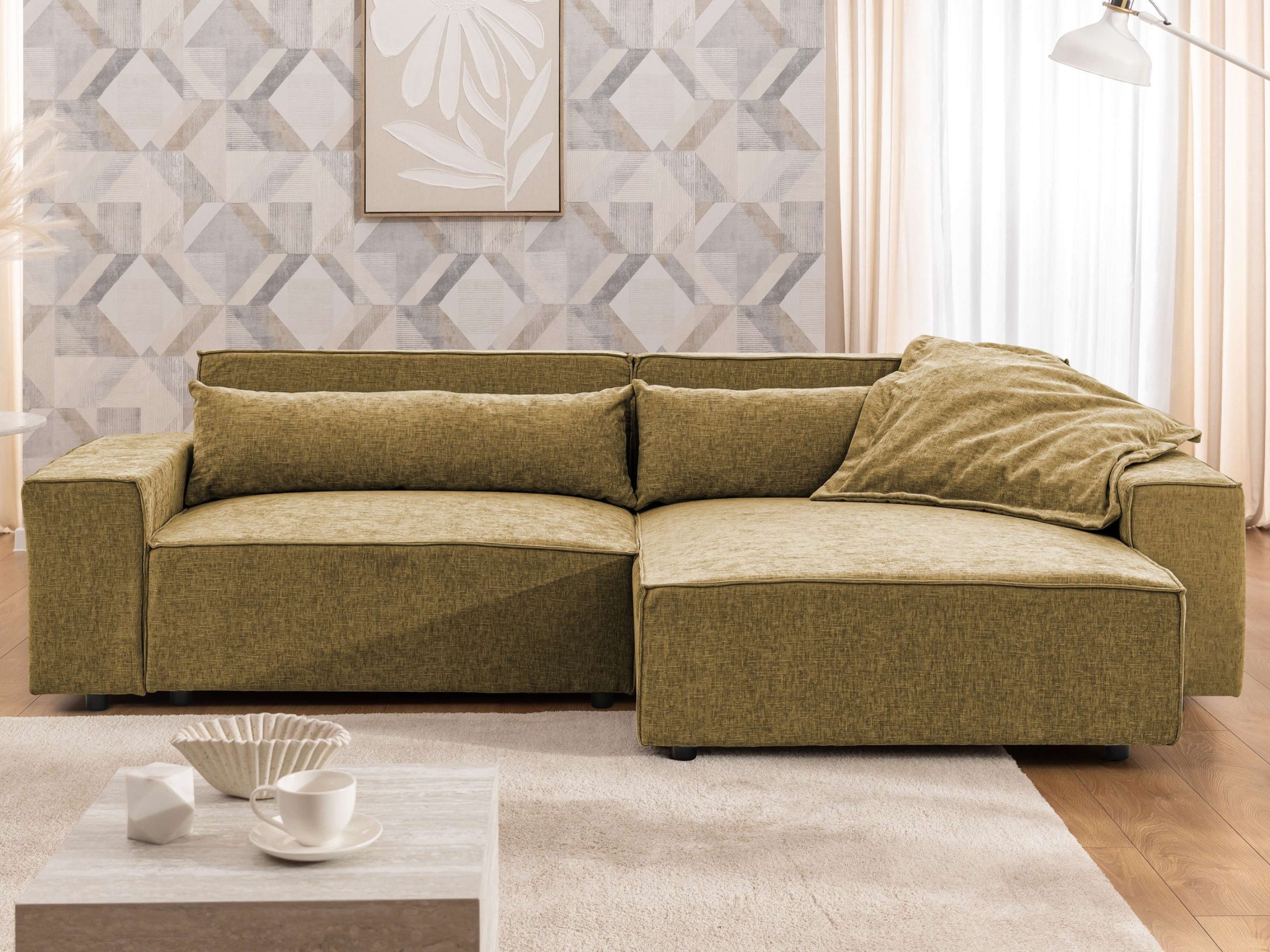 OTTO home Ecksofa "KINLEE Design-Sofa mit Recamiere rechts/links, Maße B/T/H 251/144/70cm" L-Form mit Wellenunterfederung, ohne Bettfunktion, modern und beguem