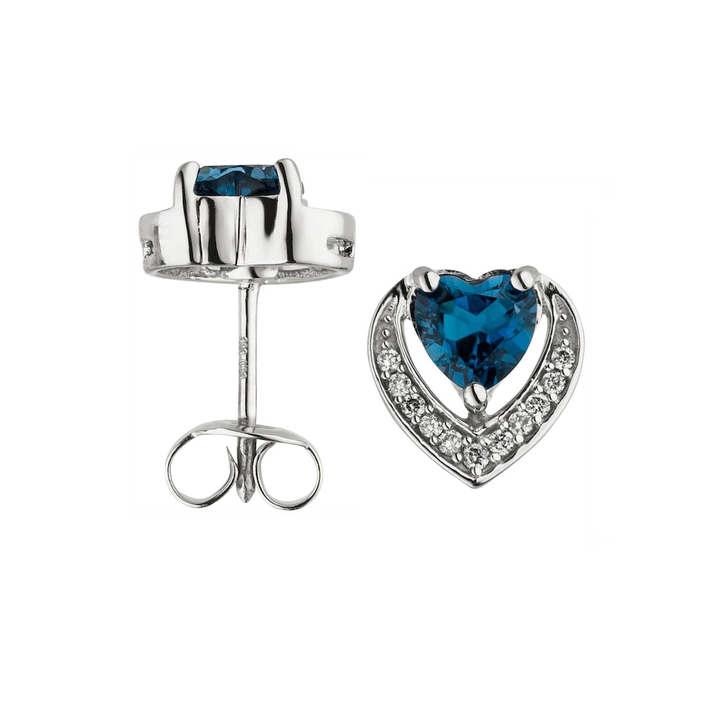 JOBO Paar Ohrstecker »Herz-Ohrringe mit Blautopas und 22 Diamanten« 585 Weißgold