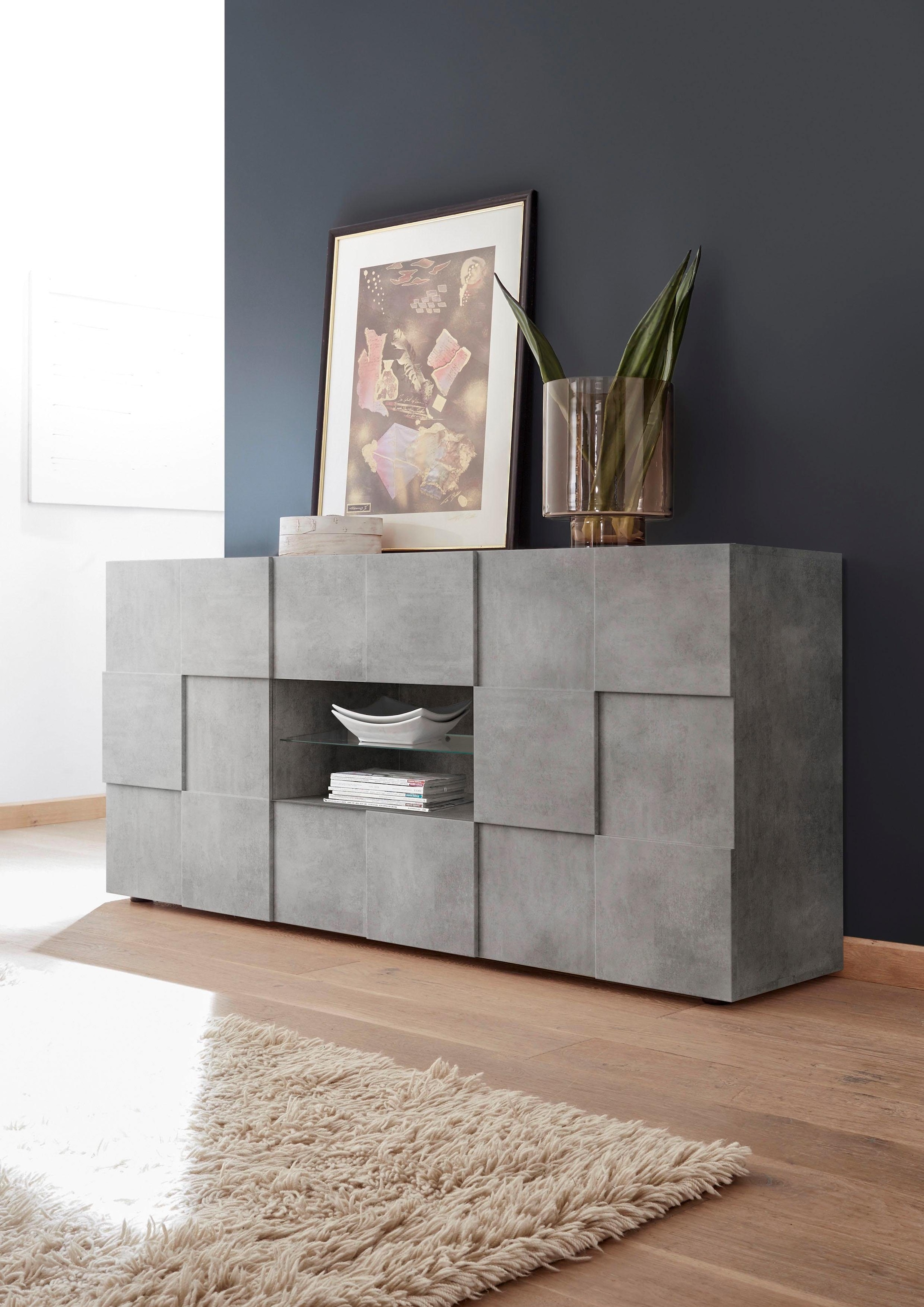 INOSIGN Sideboard »Dama Breite 181, Kommode 2 Türen u. 2 Schubkästen, Anrichte«, Front in 3D-Optik, viel Stauraum, verschiedene Farben