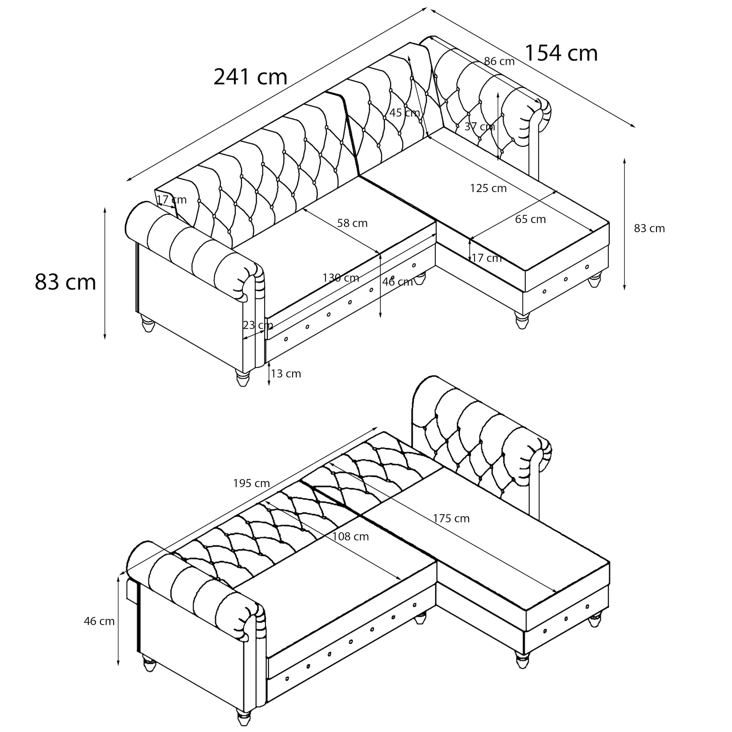 Dorel Home Ecksofa »Felix, L-Form, 241 cm (Liegefl.108x195 cm), Recamiere tauschbar,«, verstellb. Rückenlehne, Bett-Funktion, Velours, Kunstleder, Vintage