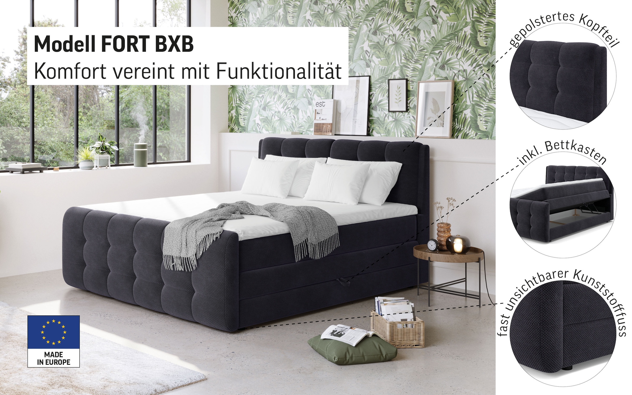COTTA Boxspringbett »Fort mit Bettkasten, inkl. Topper«, erhältlich in verschiedenen Breiten (160cm, 180cm & 200cm)