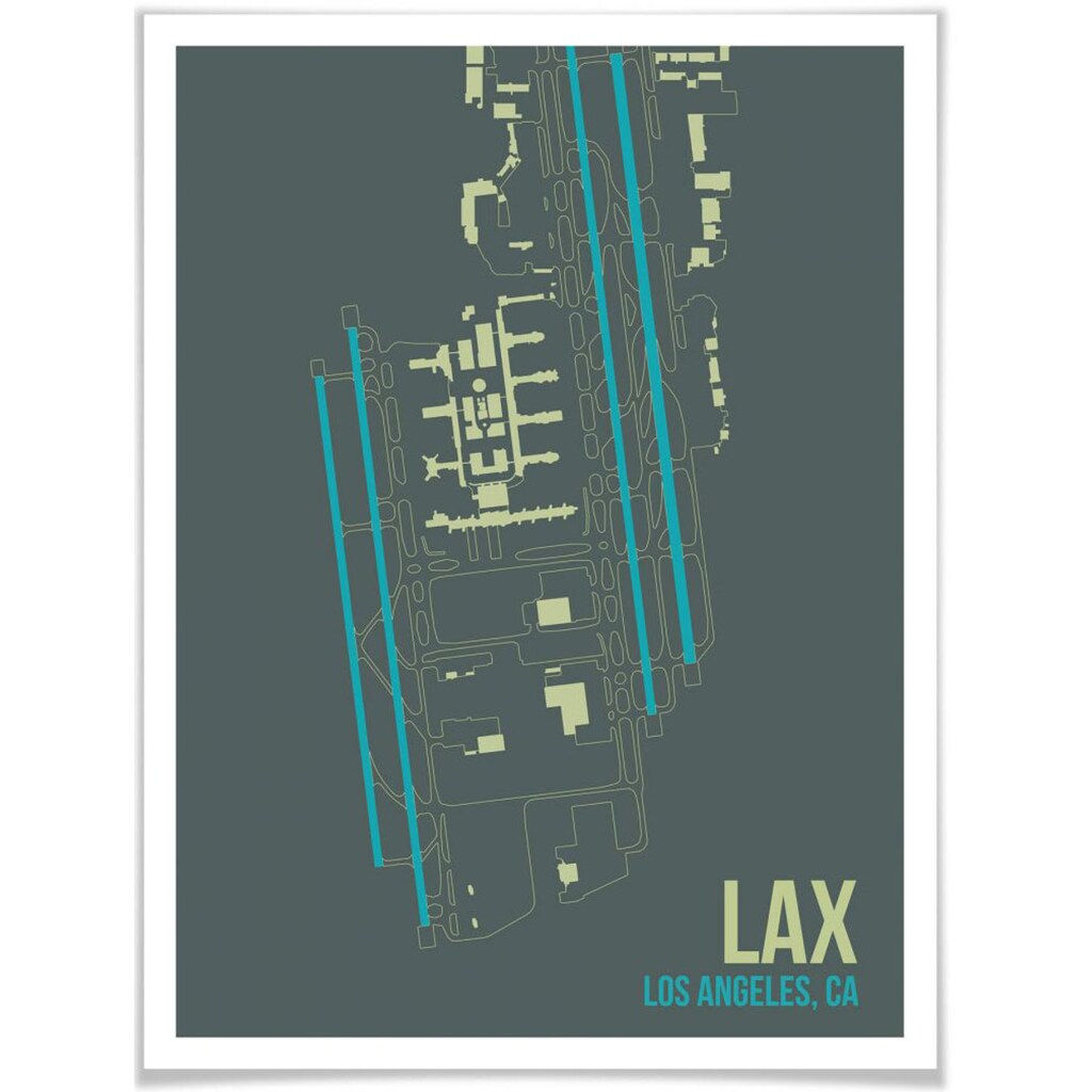 Wall-Art Poster »Wandbild LAX Grundriss Los Angeles«, Grundriss, (1 St.)