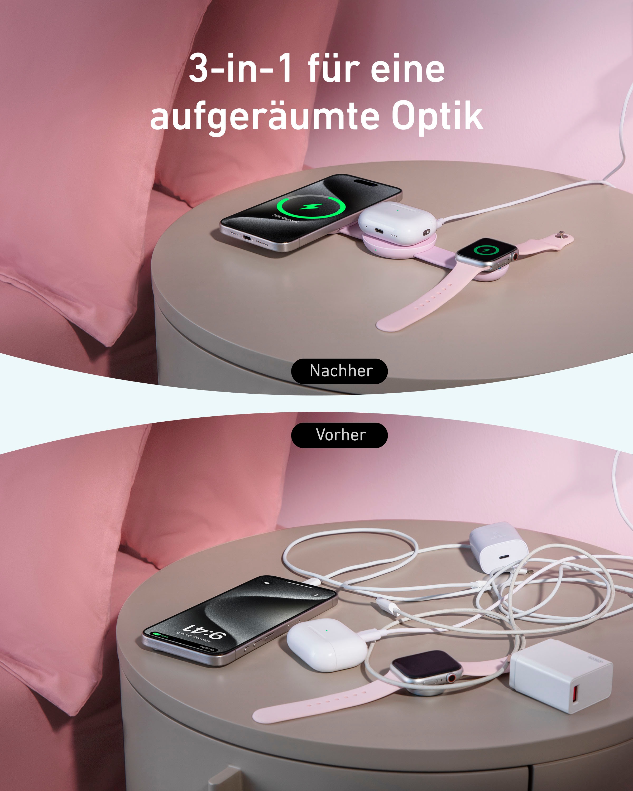 Anker Smartphone-Ladegerät »MagGo Wireless Charging Station (3-in-1, Foldable Pad)«