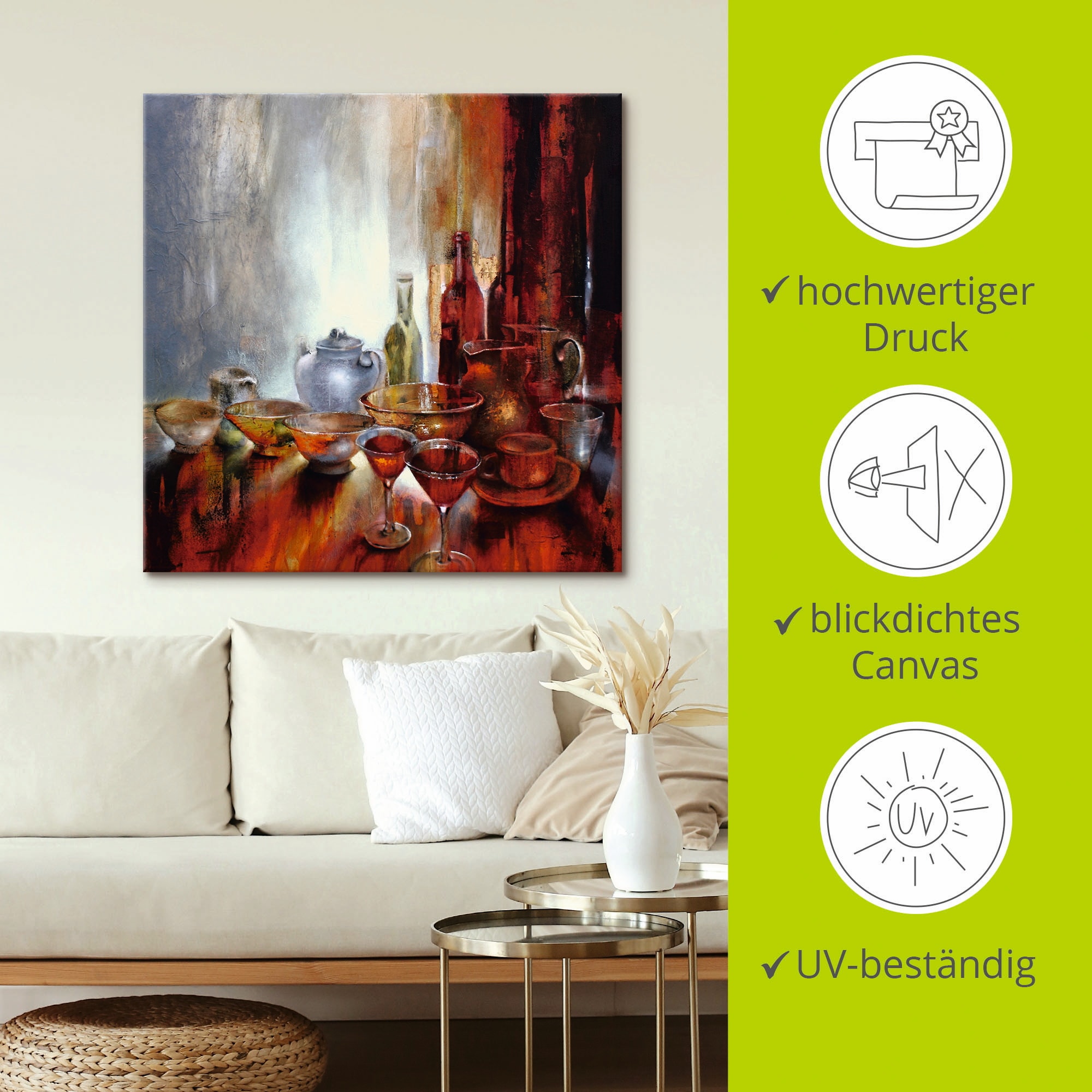 Artland Wandbild »Stillleben mit grauer Teekanne«, Geschirr & Besteck, (1 St.), als Alubild, Leinwandbild, Wandaufkleber oder Poster in versch. Größen