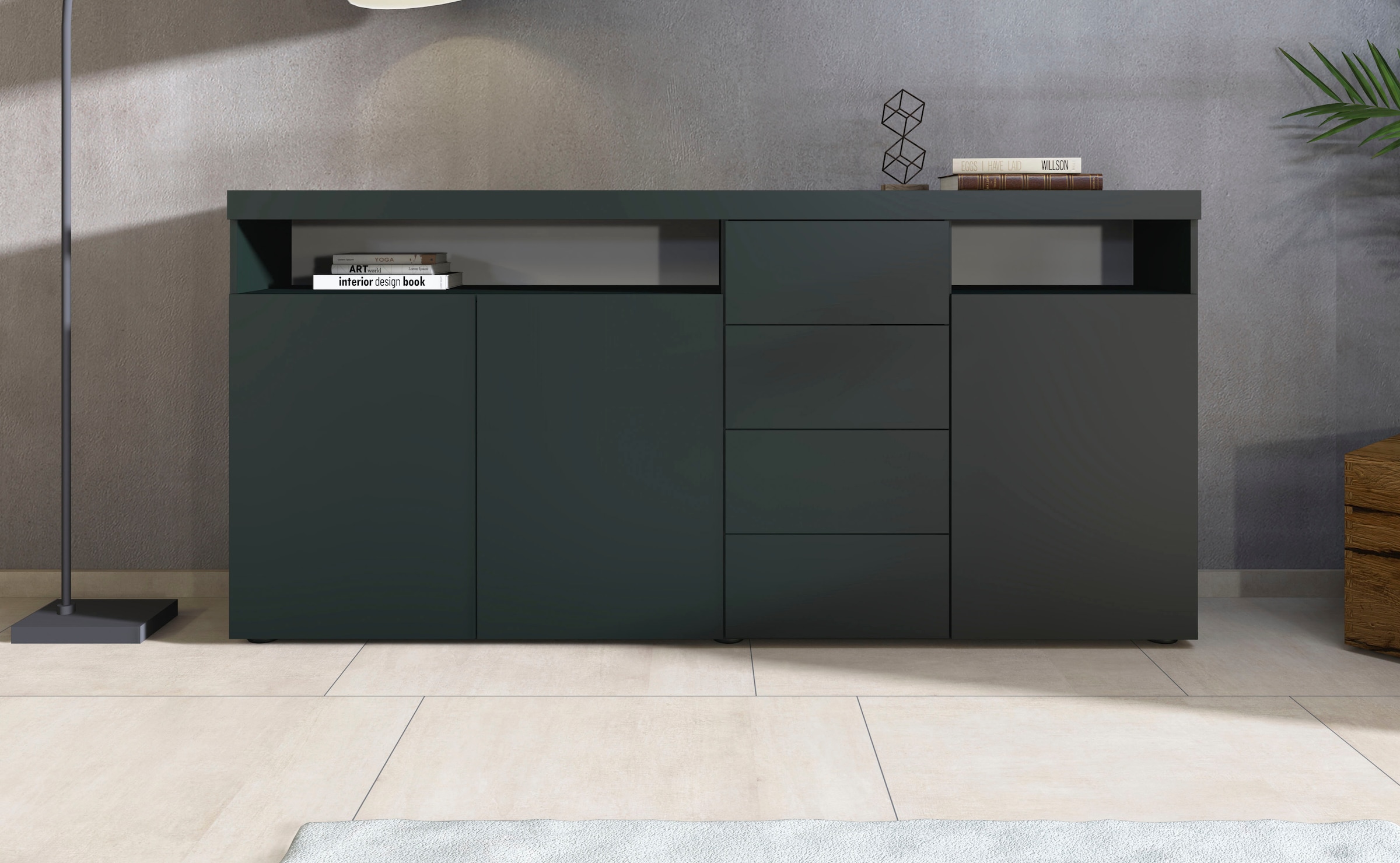 borchardt Möbel Highboard "Kapstadt, Breite 200cm, Kommode mit Drucköffner" Türen, Schubladen, offene Fächer, viel Stauraum, praktisch, modern