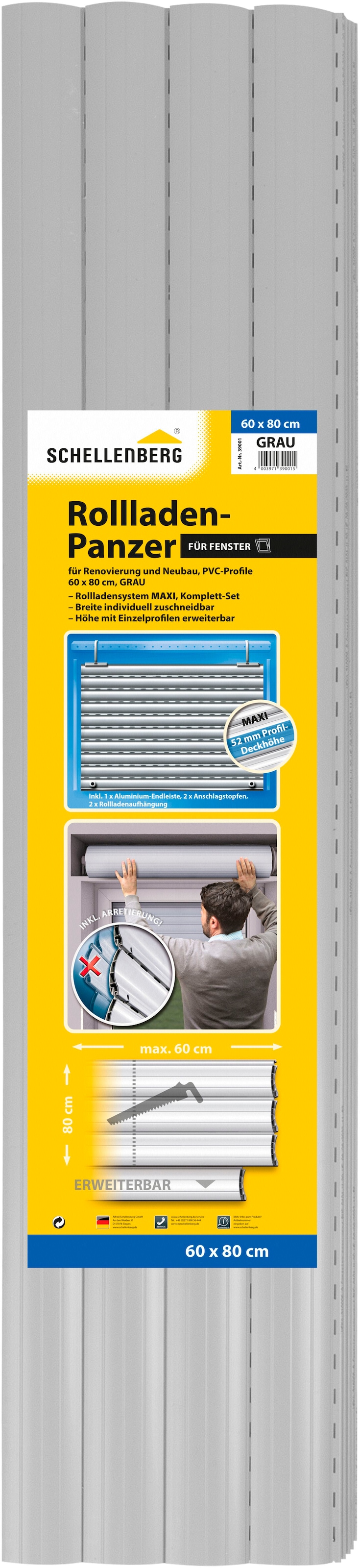 SCHELLENBERG Rollladenpanzer »Set für Fenster, Maxi System für 60 mm Stahlrohrwelle«, PVC Jalousie, in verschiedenen Größen erhältlich, grau