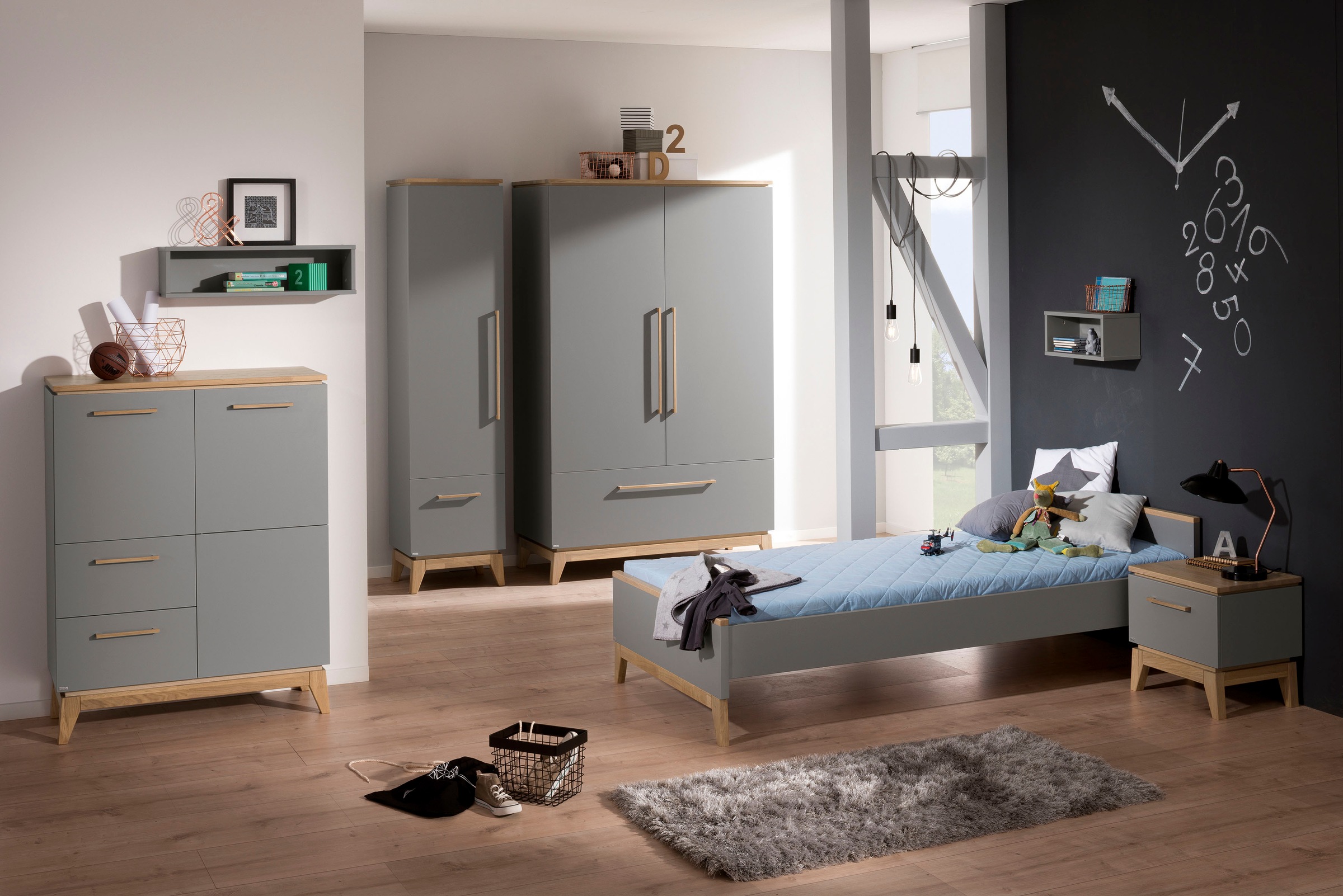 PAIDI Highboard »STIENE in Beige oder Grau, 2 Schubladen und 2 Türen mit Soft-Close« B/H/T ca. 95/123/40cm,  stabiles Regal mit Massivholz, Standregal, geprüfte Qualität