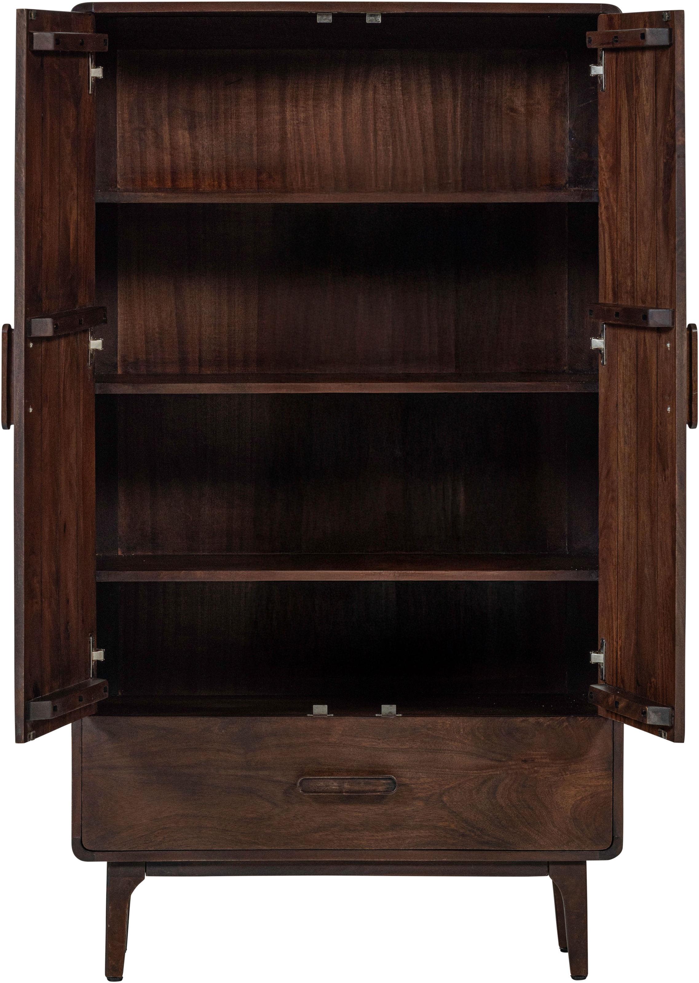 WOOOD Highboard »Liya mit Massivmangoholz und Dämpfung Funktion B 85 x T 35 x H 150 cm« Natürliche Maserung, Tragkraft 20 kg, einfach zu montieren
