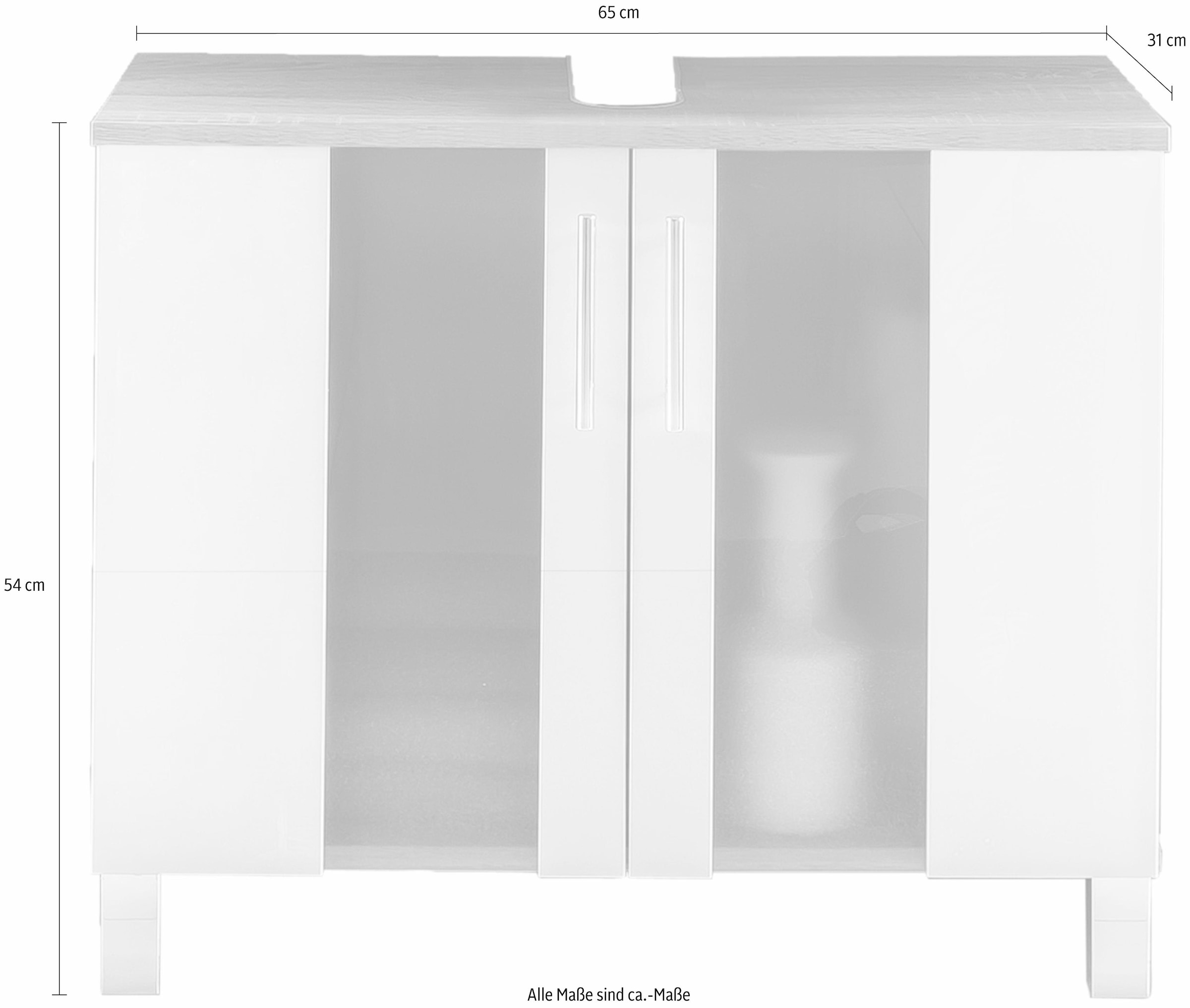 welltime Waschbeckenunterschrank »Padua«, Waschtisch in Weiß mit satiniertem Glas - Maße (B/T/H) 65/31/54 cm