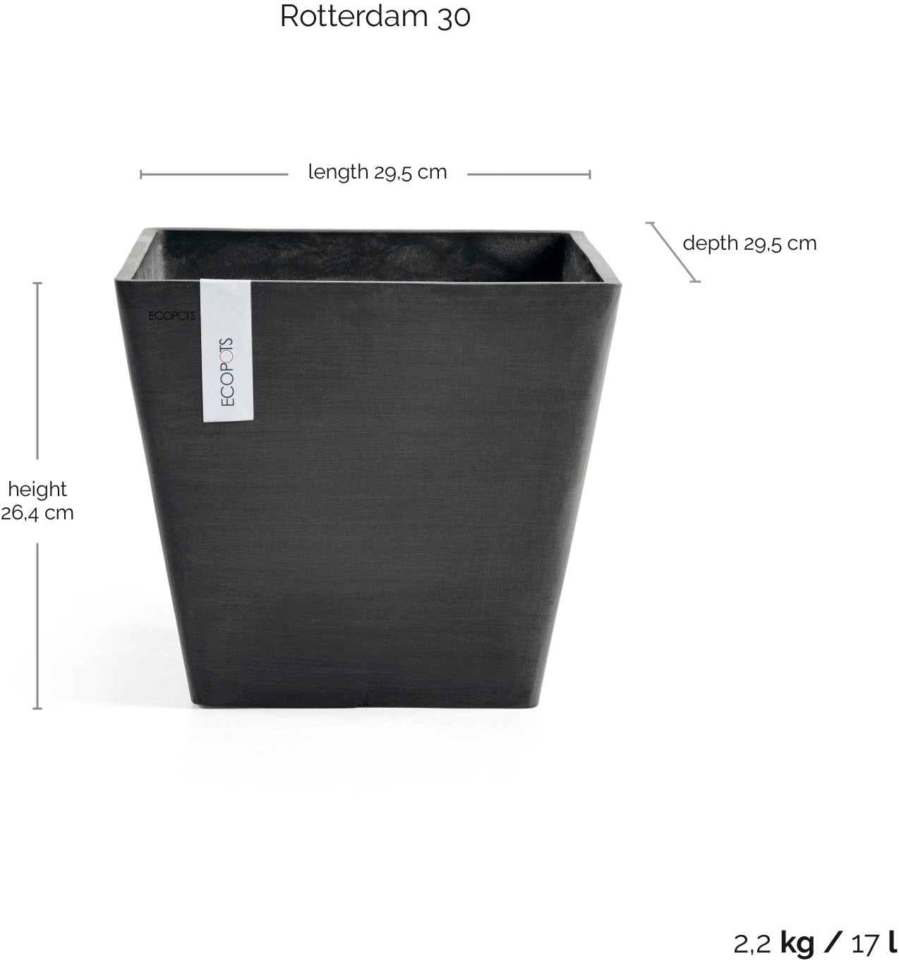 ECOPOTS Blumentopf »ROTTERDAM Dark Grey« BxTxH: 30x30x26 cm
