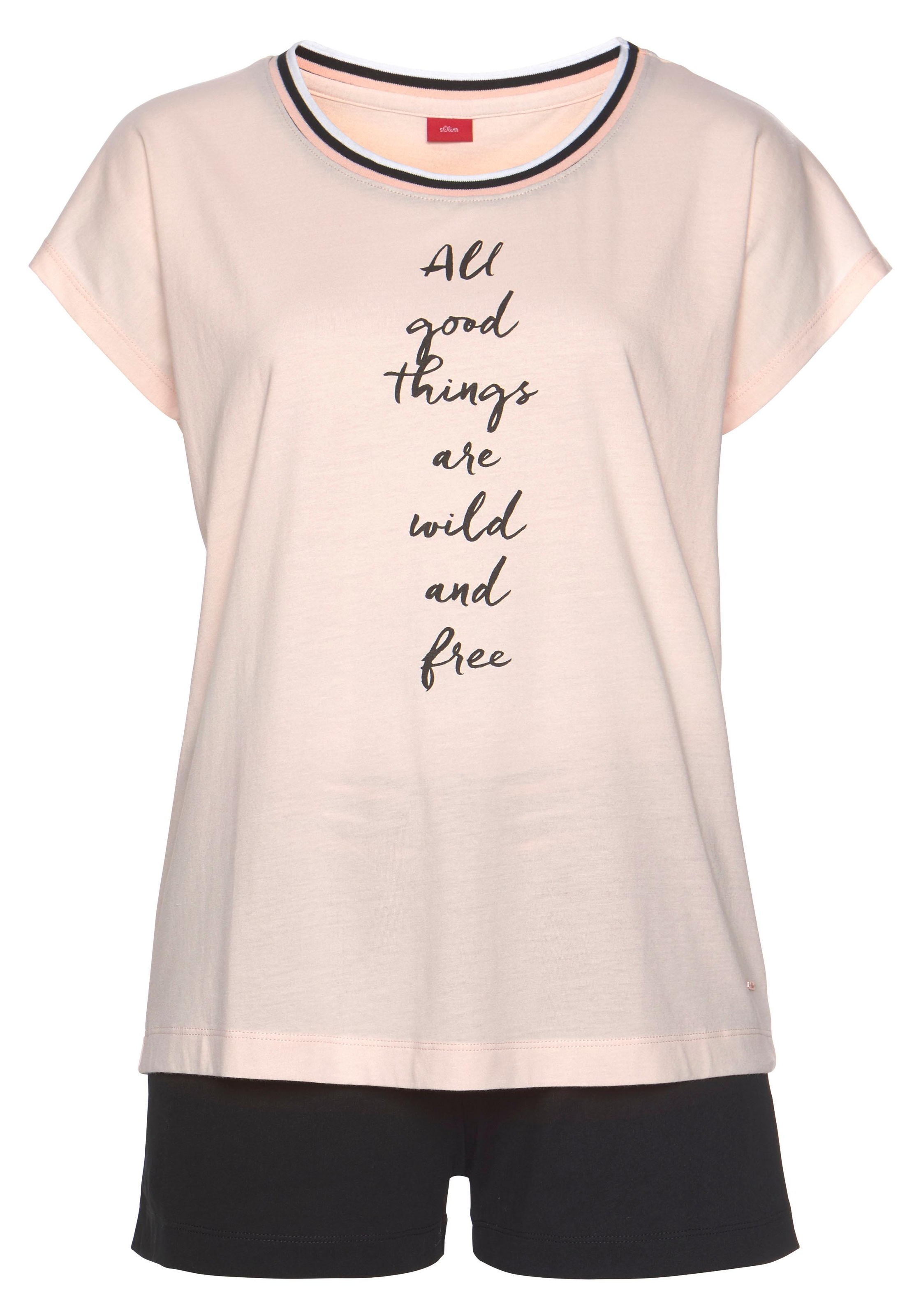 s.Oliver Shorty 2-teilig, 2 tlg. mit gestreiften Bündchen und Schriftprint günstig online kaufen