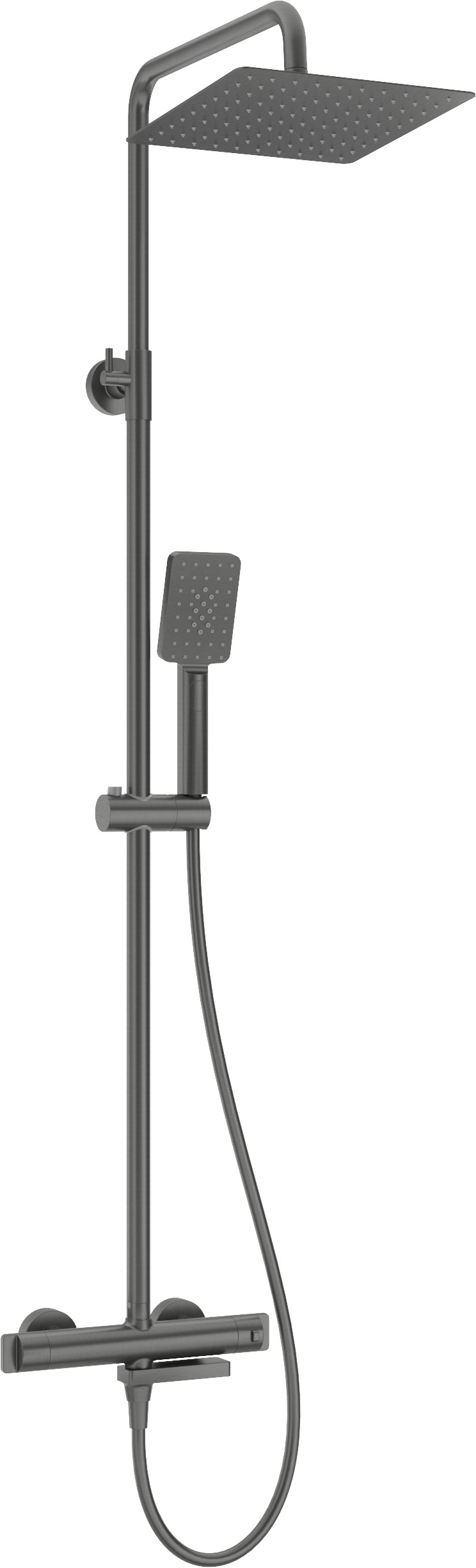 Duschsystem DEANTE, T:37cm, grau, Edelstahl, Messing, Brausegarnituren, "Duschbatterie, klappbarer Auslauf, thermostatisch", Einstellbereich: