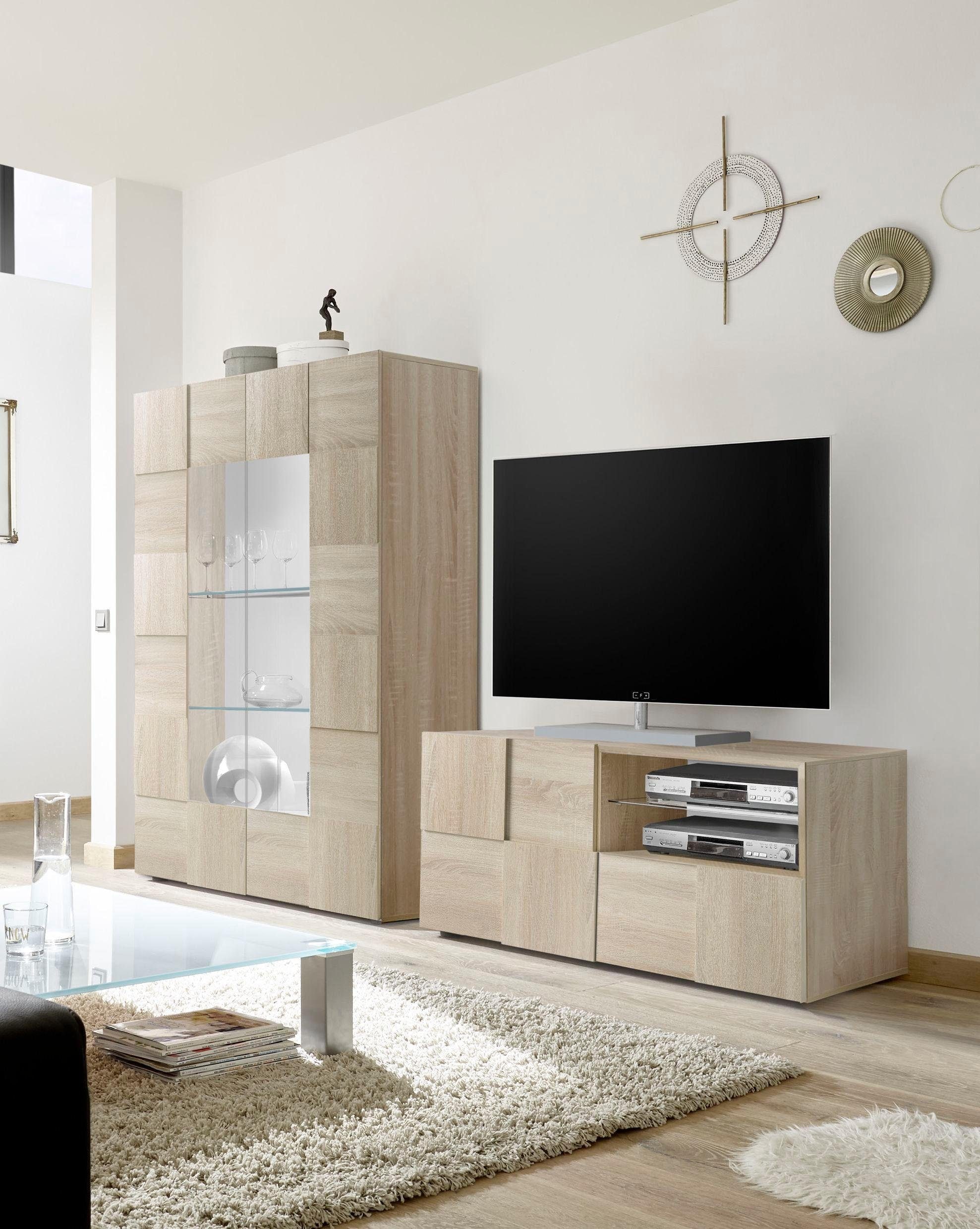 INOSIGN Lowboard »Dama Breite 121 cm, TV-Board 1 Tür, 1 Schubkasten, TV-Schrank«, Front in 3D-Optik, grifflos, verschiedene Farben