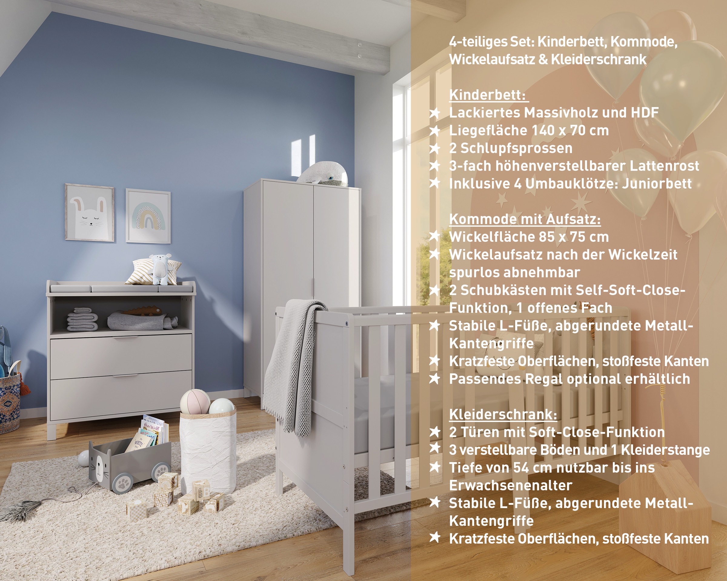 Thumbnail - GERMANIA Babymöbel-Set "GW-Alkmaar" 4 Stk. tlg. mit mitwachsendem Kinderbett