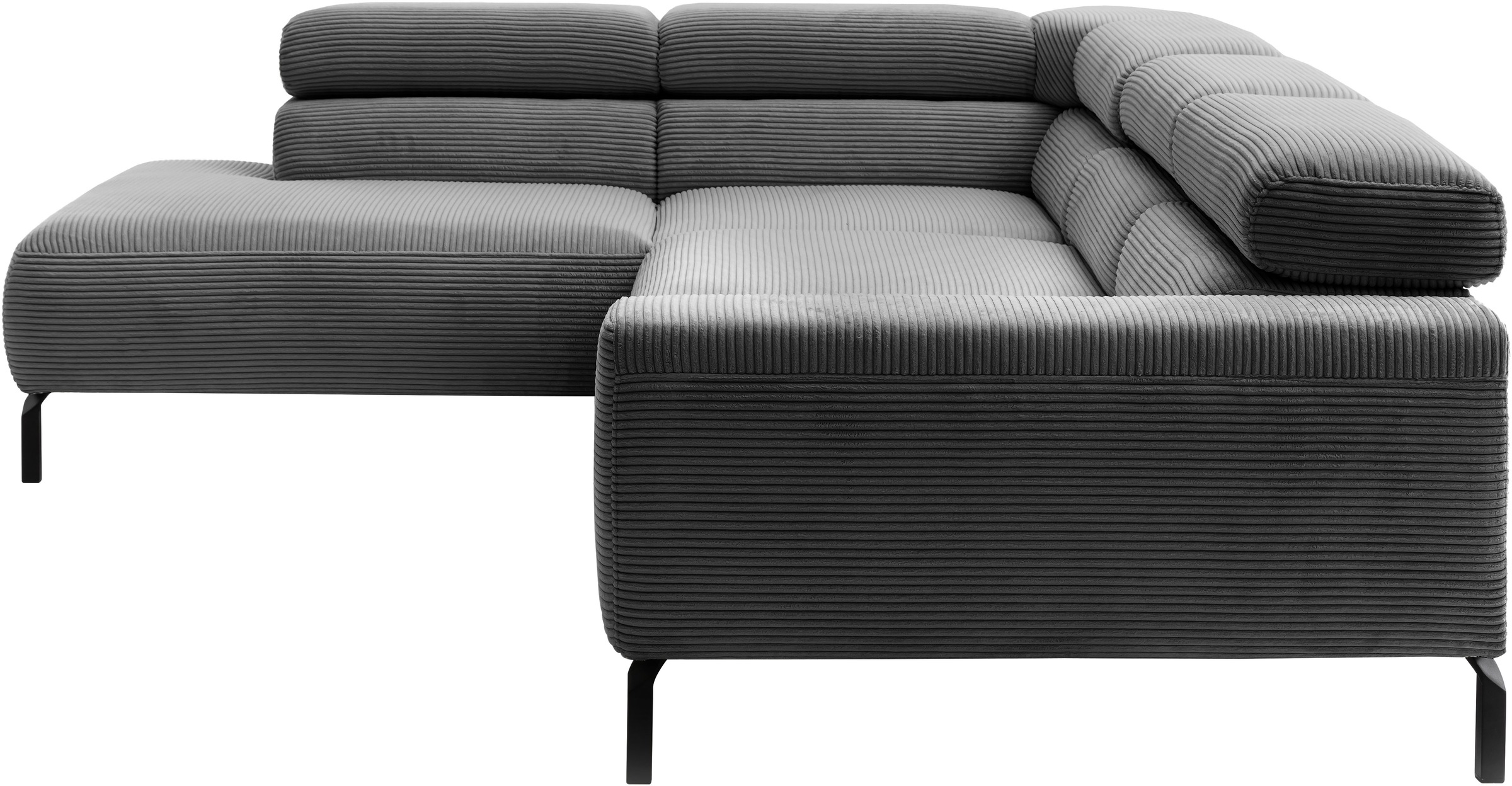 Places of Style Ecksofa »Antonelli, L-Form, inkl. Kopfteilverstellung, Breite 276 cm«, ohne Sitztiefenverstellung, in Cord, dunkelgrau