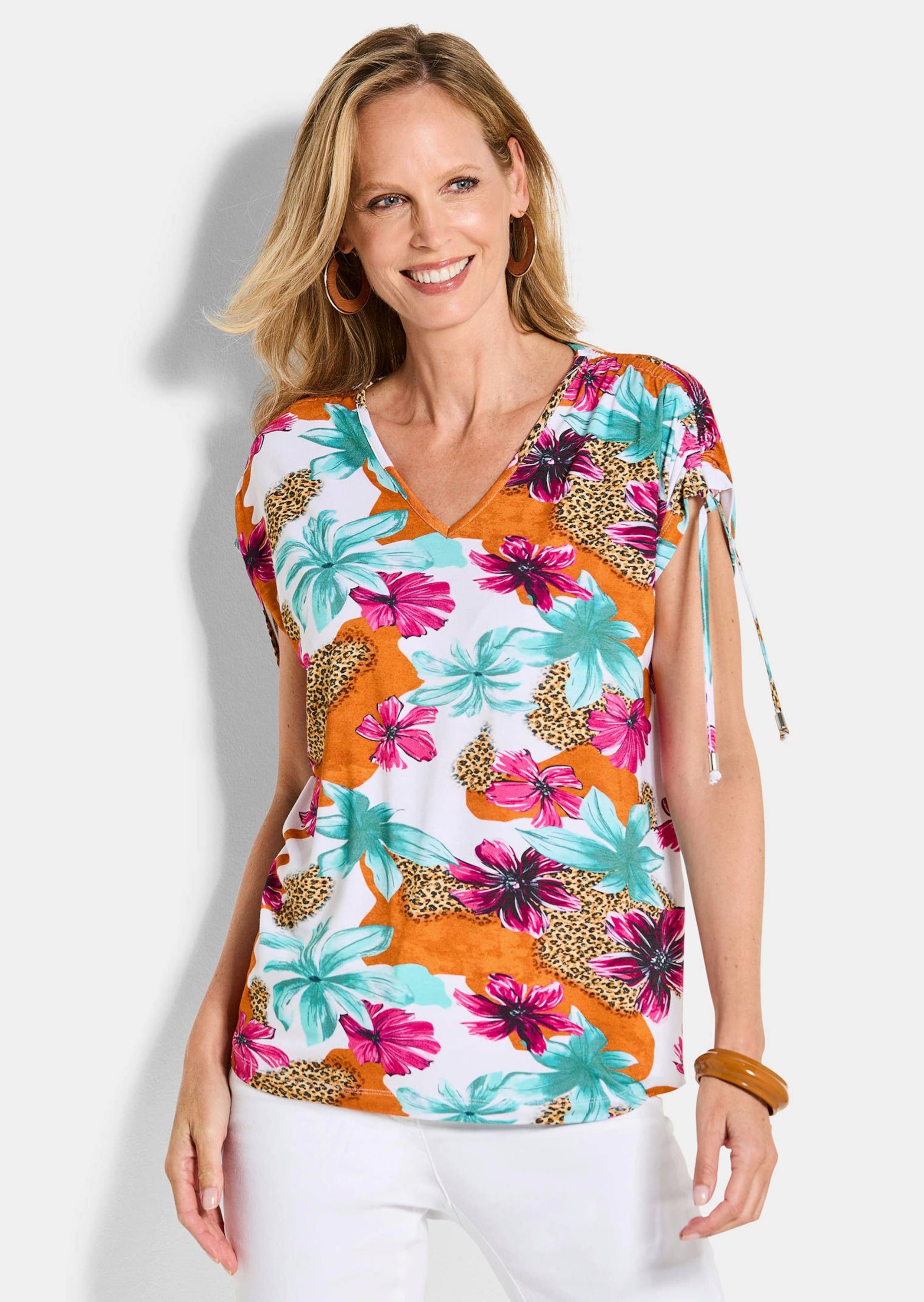 Thumbnail - GOLDNER Print-Shirt "Blusenshirt mit floralem Print" Kordelzug an der Schulter