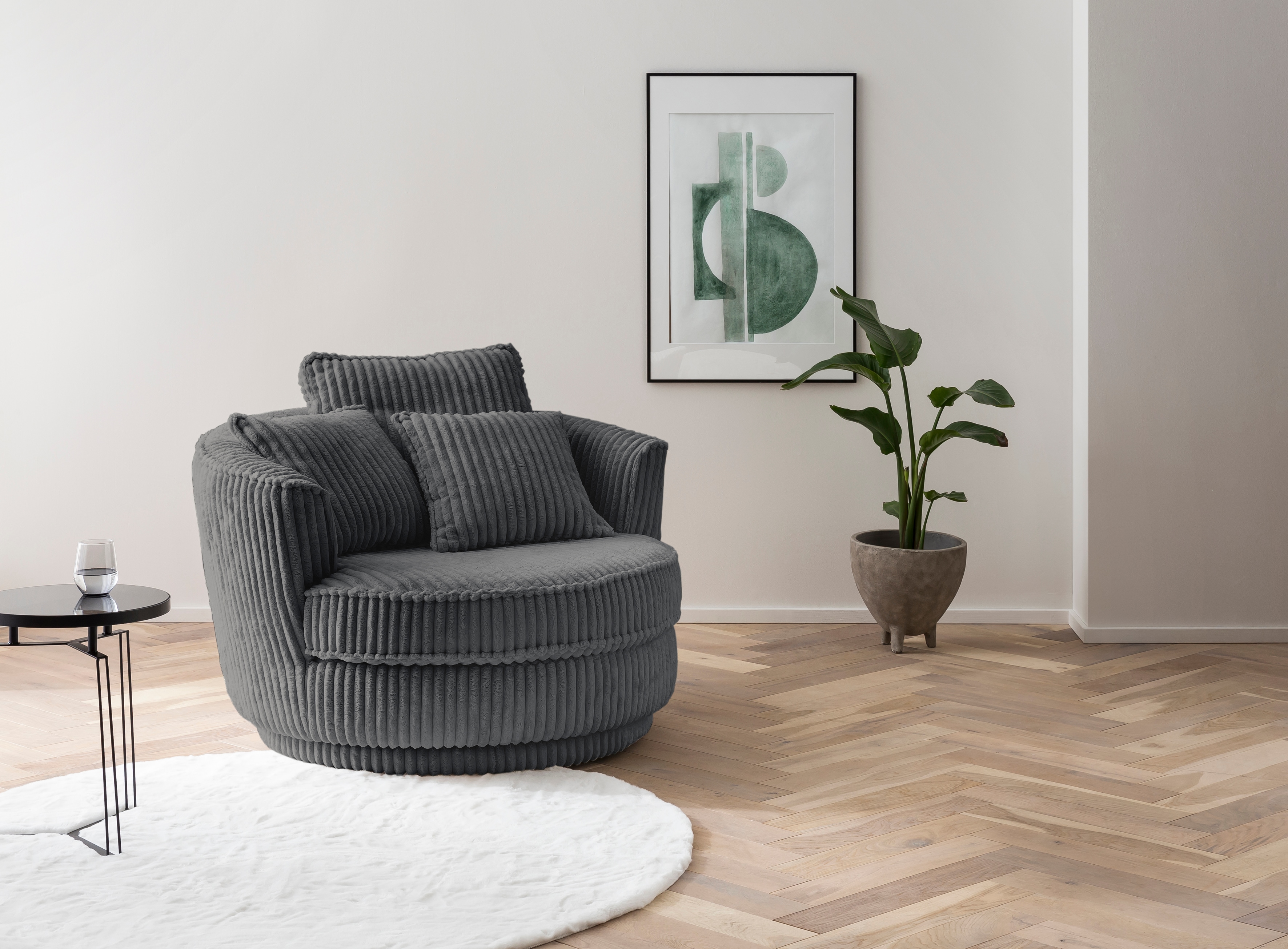 Home affaire Drehsessel "MAISIE Cord, Love Seat XXL, Lese-Sessel BIG-" Sessel in MEGA CORD u. Web-Velours, 360 Grad drehbar