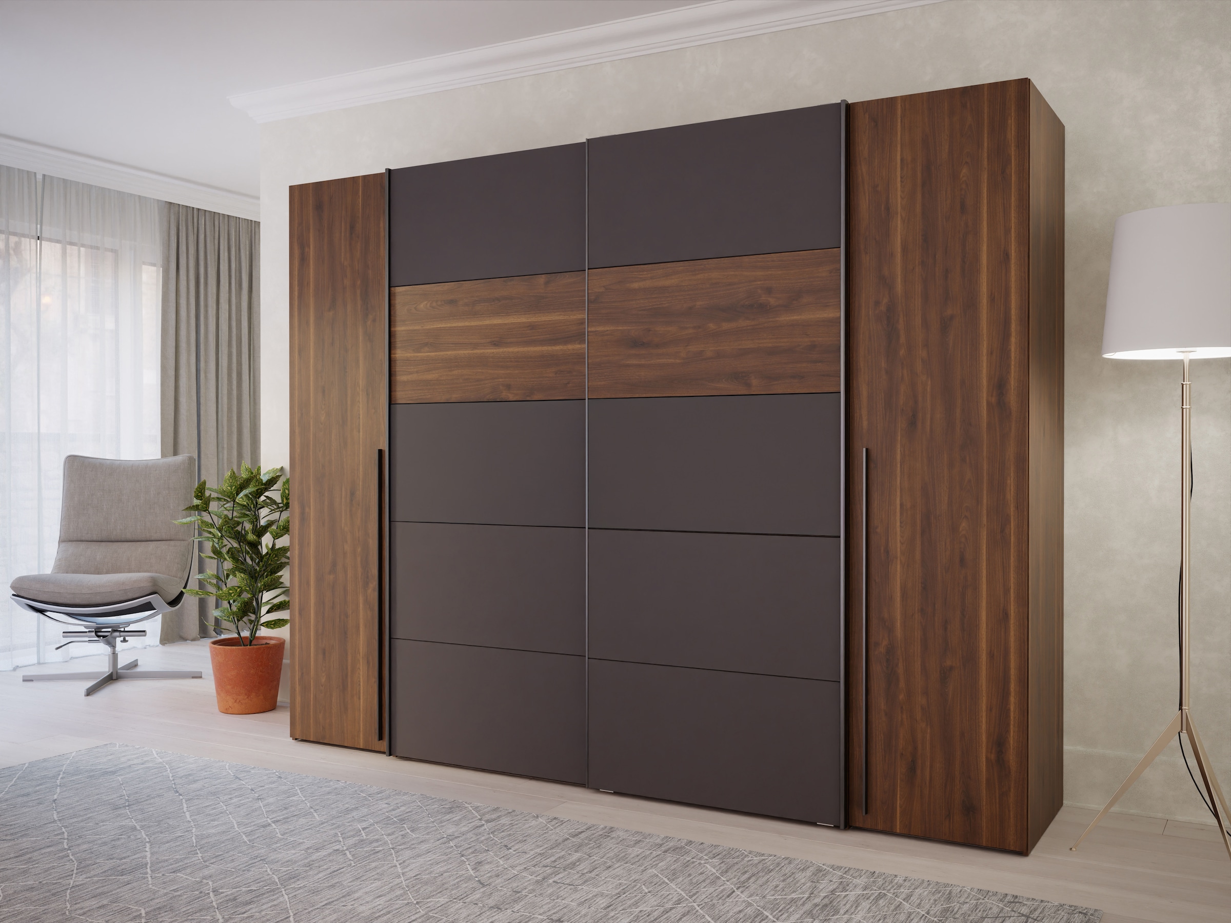 FORTE Dreh-/Schwebetürenschrank »Narago, TOPSELLER zum TOP Preis! In verschiedenen Farben«, (Farbe Weiß auch mit Spiegeln erhältlich), mit zahlreichen Einlegeböden, viel Stauraum, Made in Europe