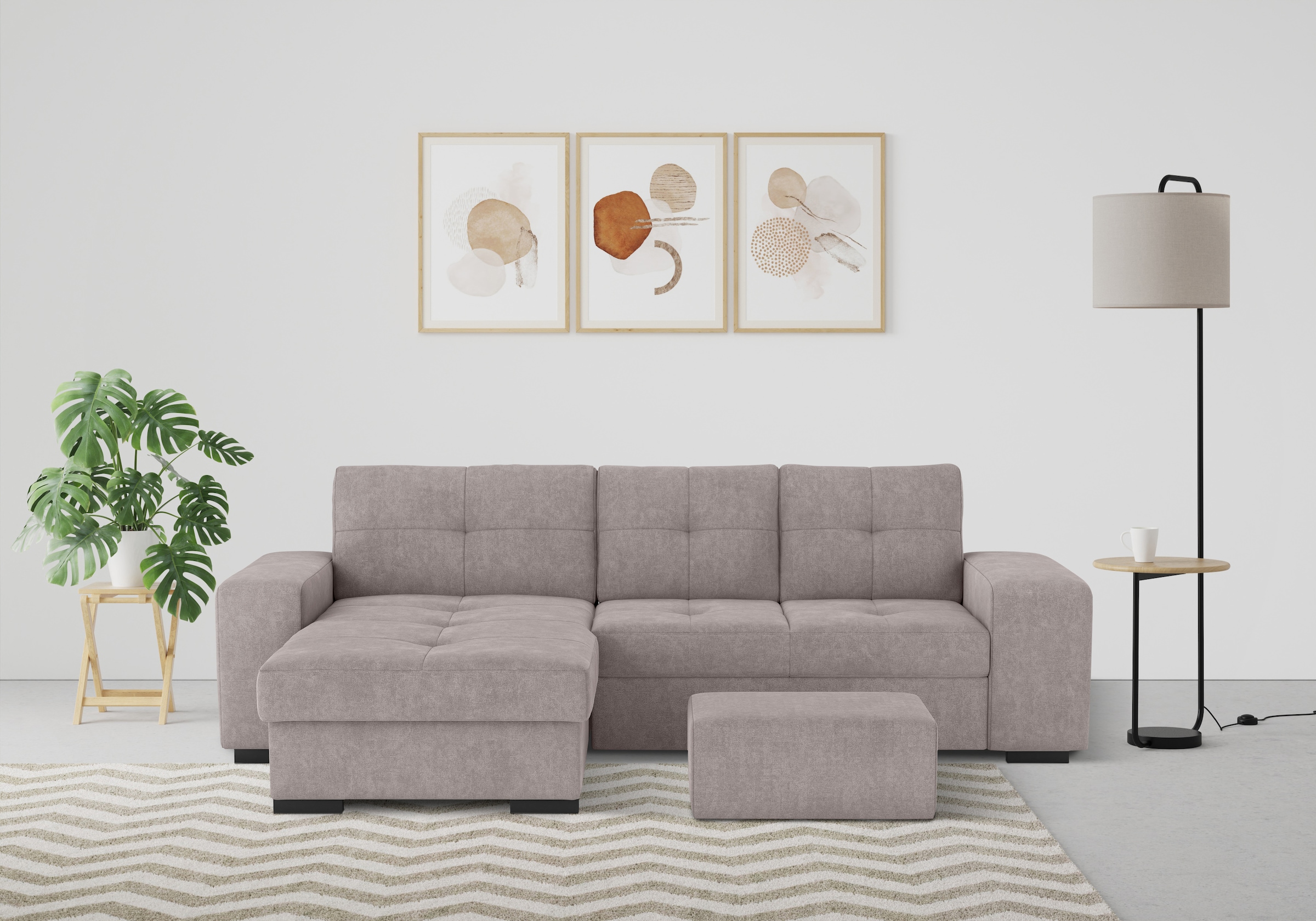 COTTA Ecksofa »Mattina L-Form«, inkl. Hocker, wahlweise mit Bettfunktion und Bettkasten