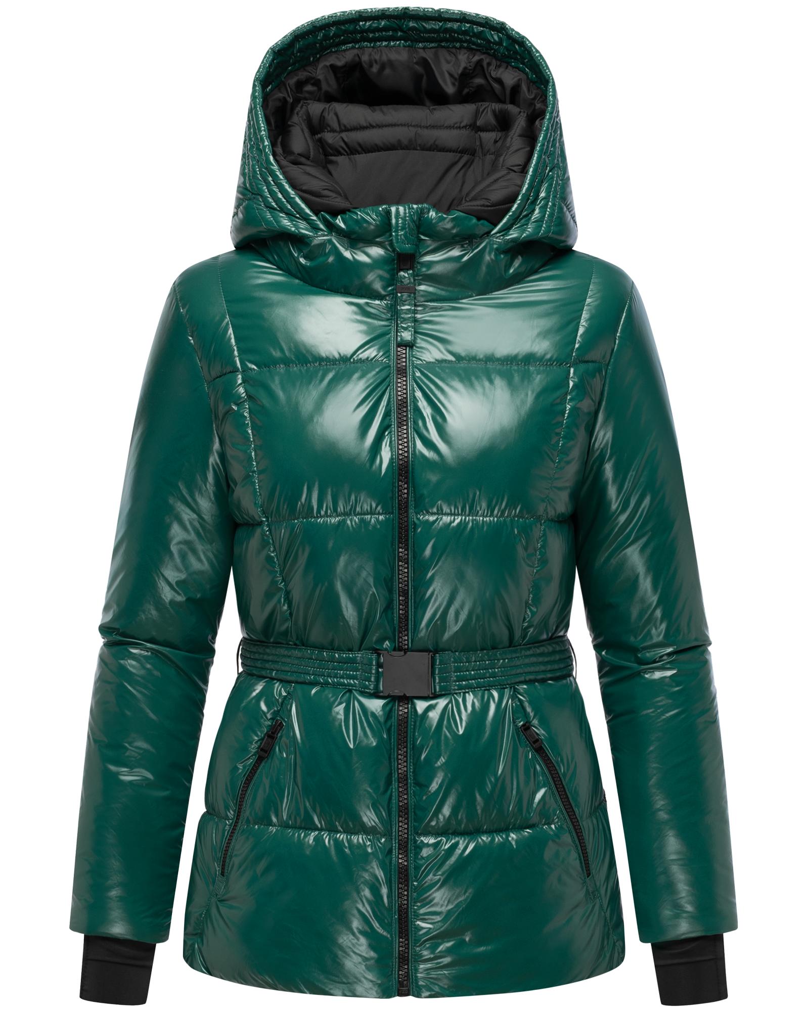 Navahoo Steppjacke "Eisglanz 14" mit Kapuze Glänzende Damen Winterjacke mit Taillengürtel
