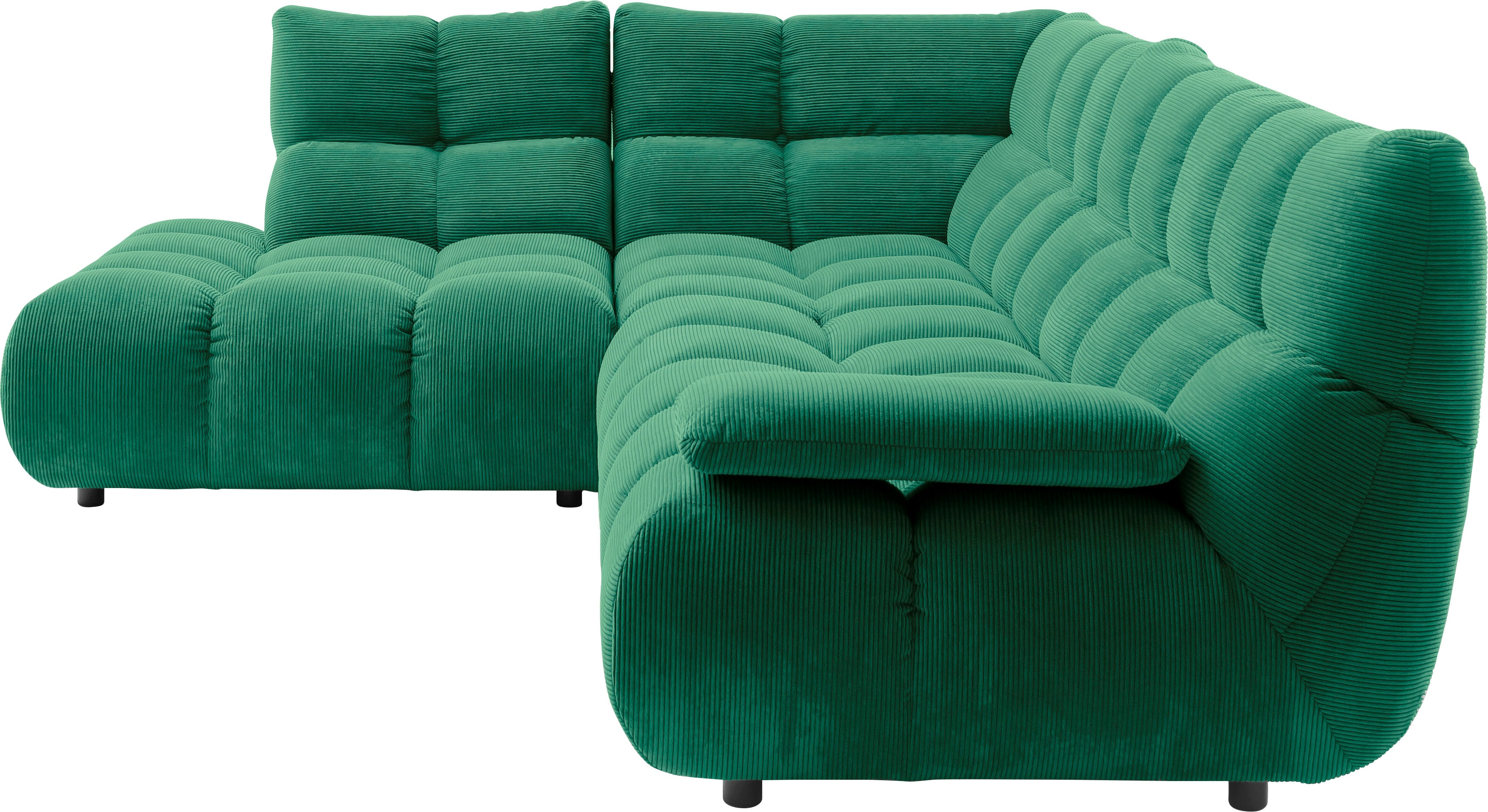 Home affaire Ecksofa "Cozy Bubble, mit klappbarer Armlehne, Breite 324 cm" mit eleganter Steppung, Rundumbezug & weicher Polsterung