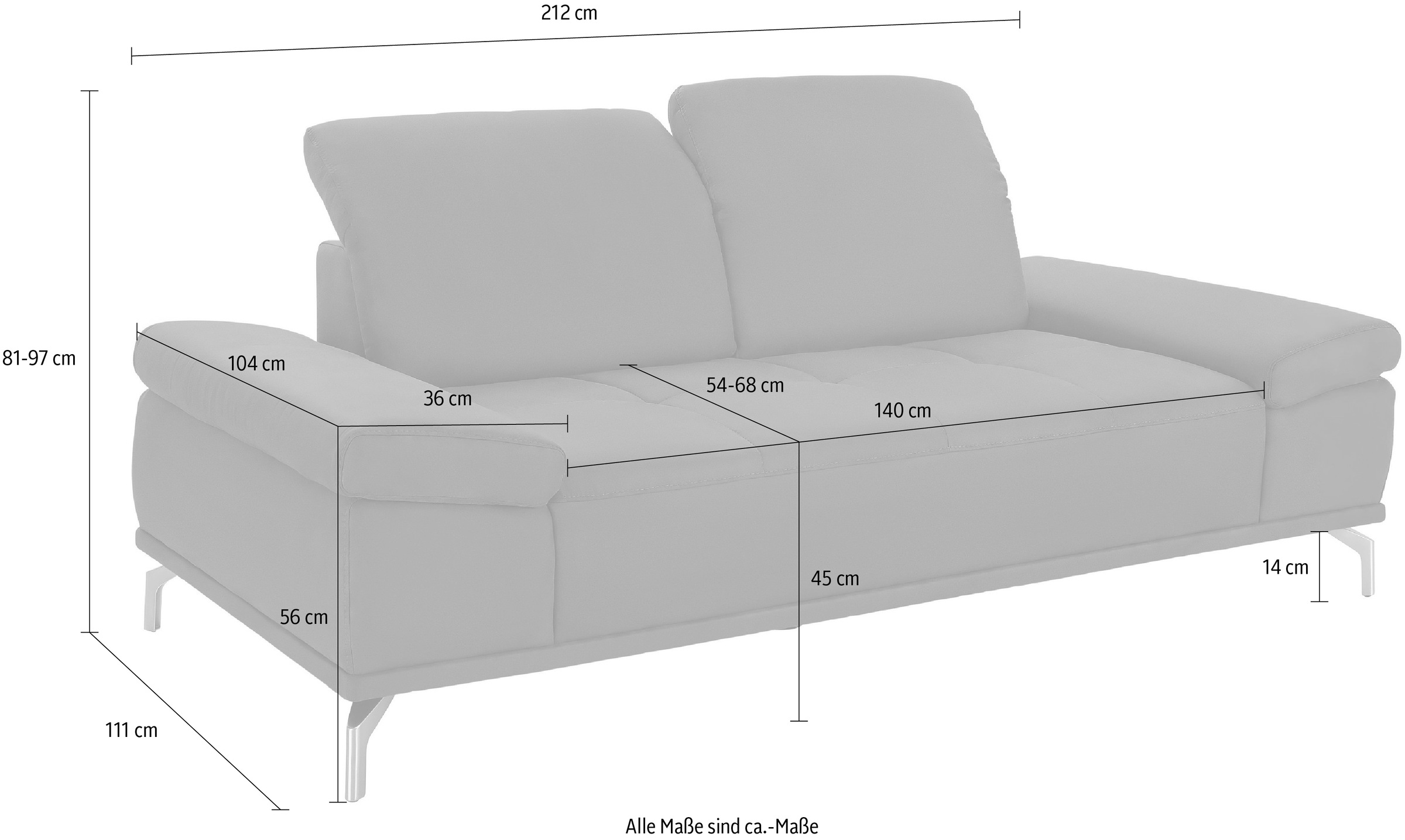 Places of Style 3-Sitzer »Caluna«, mit Sitztiefen- und Kopfteilverstellung