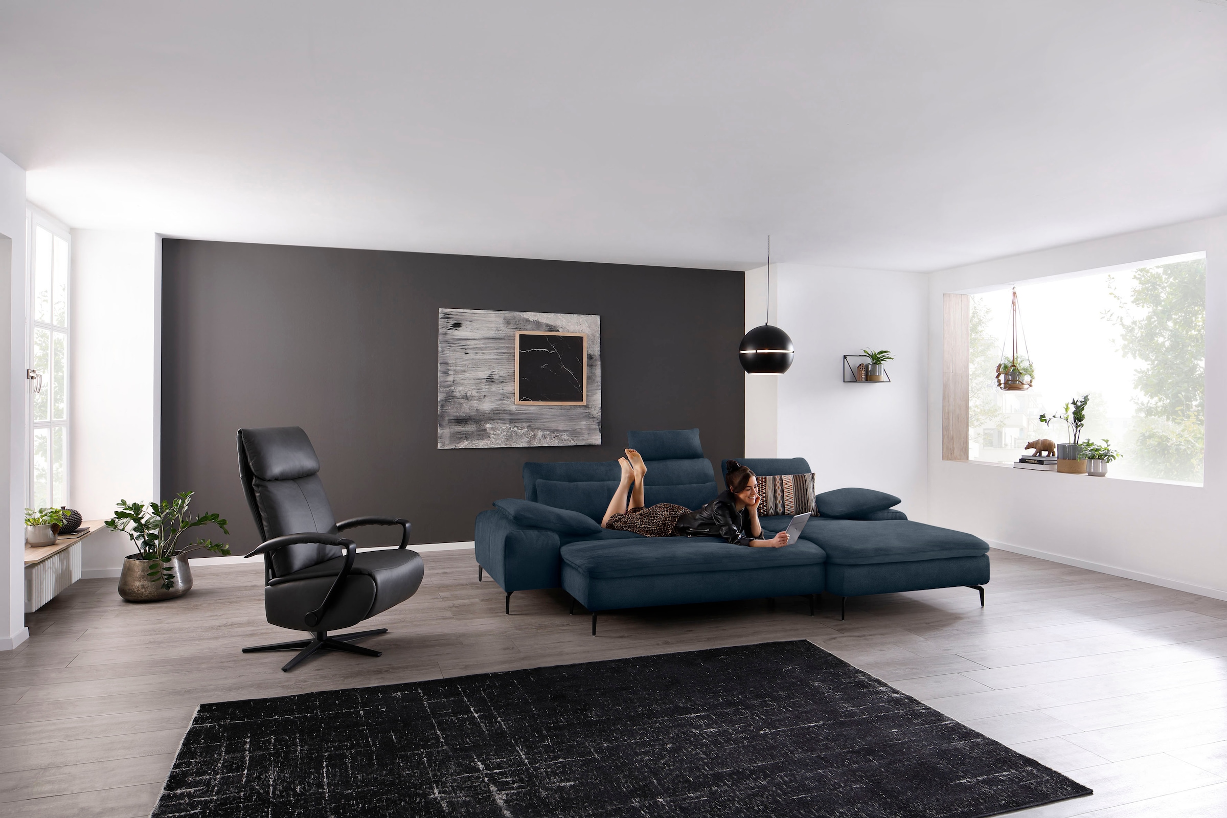 W.SCHILLIG Ecksofa »valentinoo, Designsofa, bequem, elegant und zeitlos, L-Form«, (Set), inklusive Hocker, mit Sitztiefenverstellung, Breite 299 cm