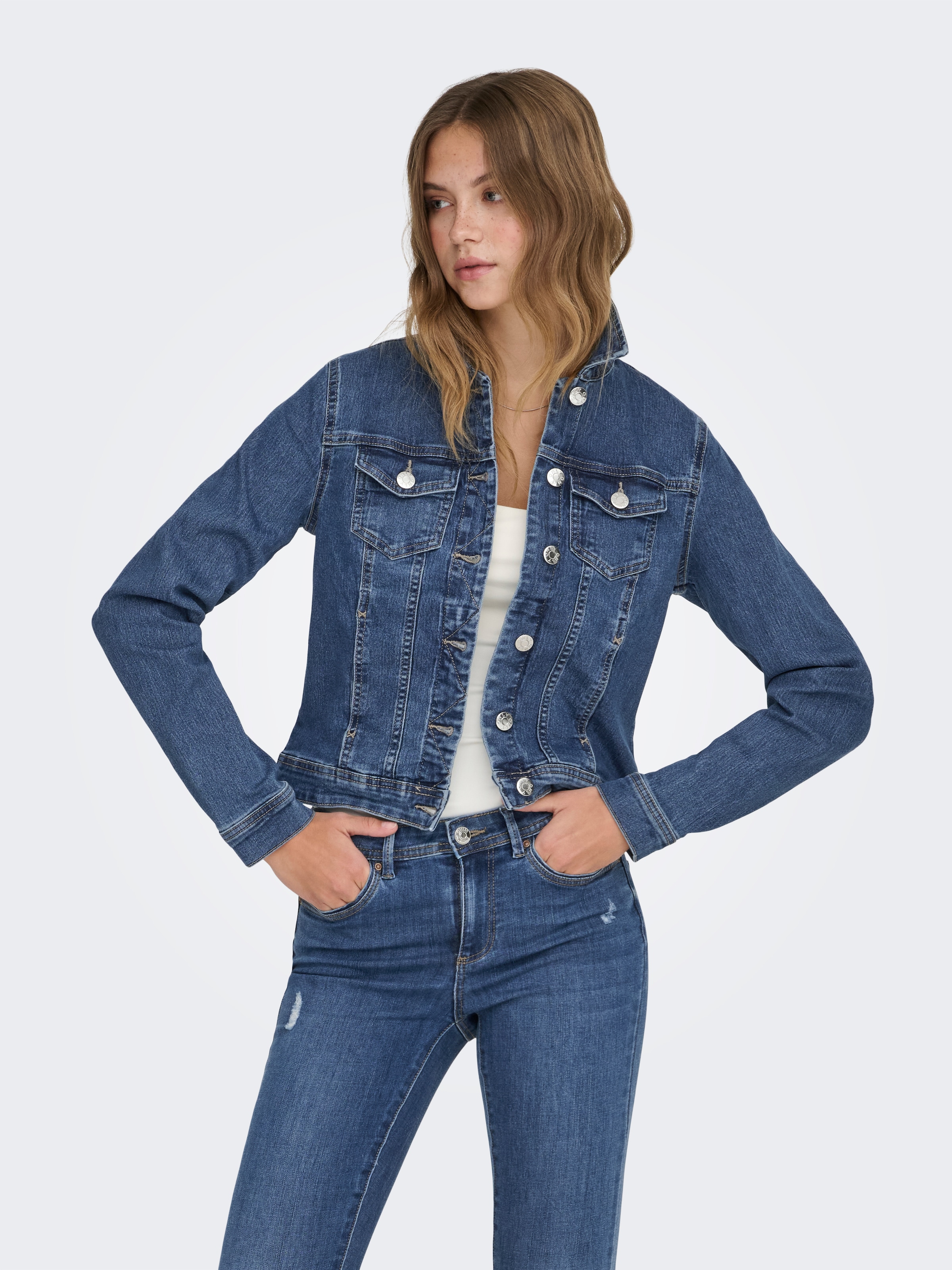 ONLY Jeansjacke "ONLWONDER – Jeansjacke mit Teilungsnähten und Stretch" seh günstig online kaufen