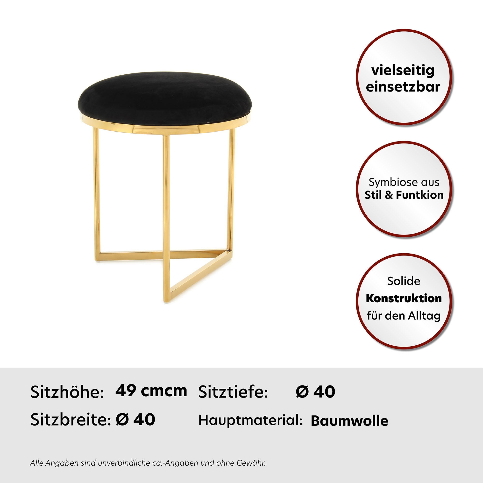 Kayoom Sitzhocker »Hocker Wynona 325, in stilvollem Design, mit dreieckiger Grundform«, (1 St.), glamourös, hochwertig, mit gepolsterter Sitzfläche in runder Form