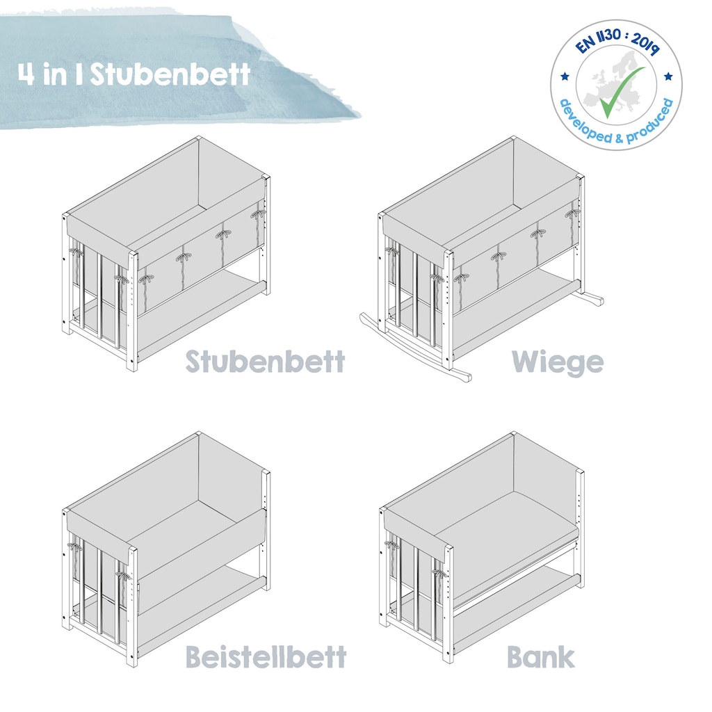 roba® Stubenbett »4 in 1, Adam und Eule, weiß«, zu Wiege, Elternbett oder Bank umbaubar