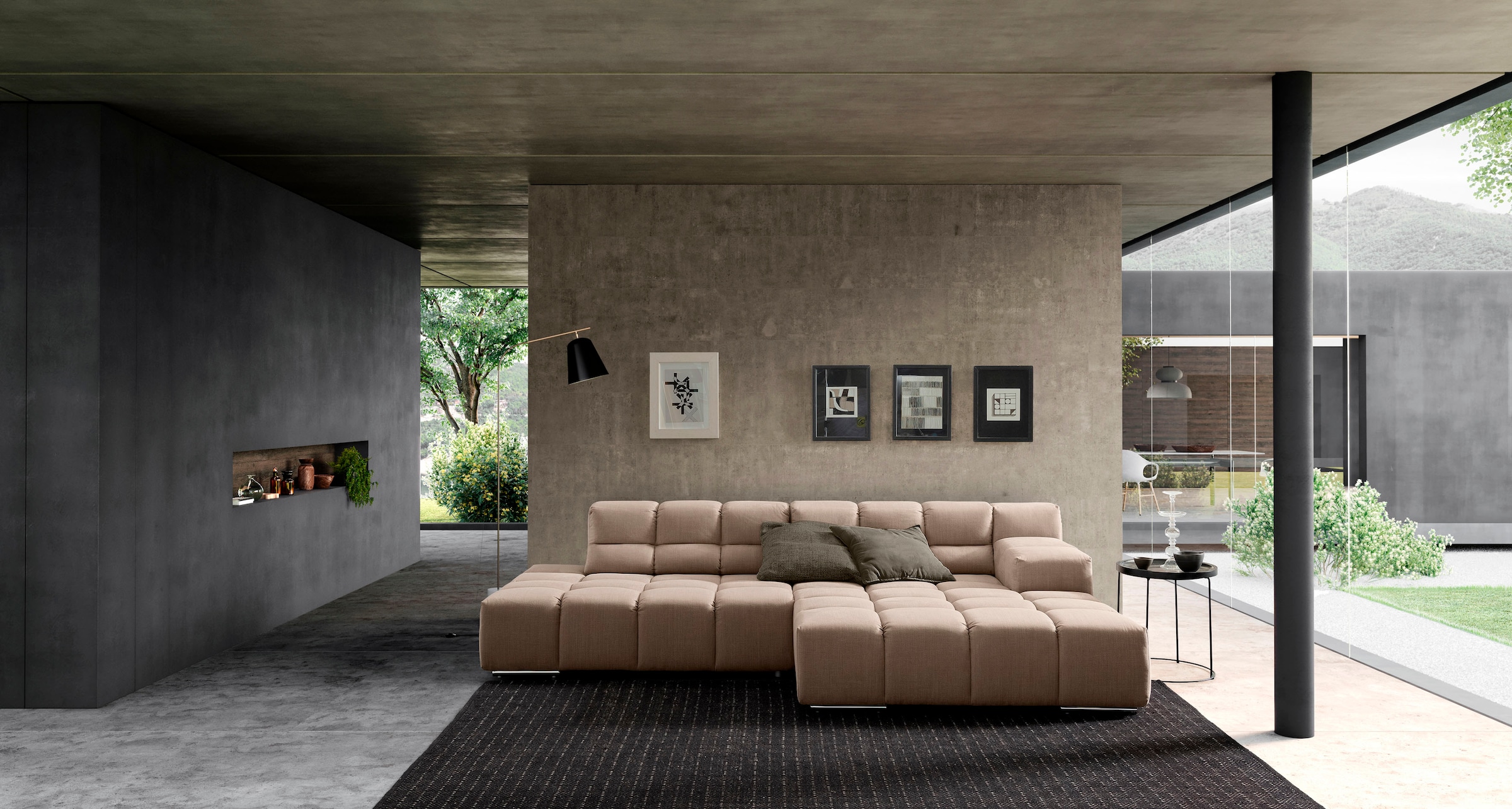 designwerk Ecksofa »Temple, Designsofa trifft hohen Sitzkomfort, L-Form«, Recamiere links oder rechts, mit Sitztiefenverstellung