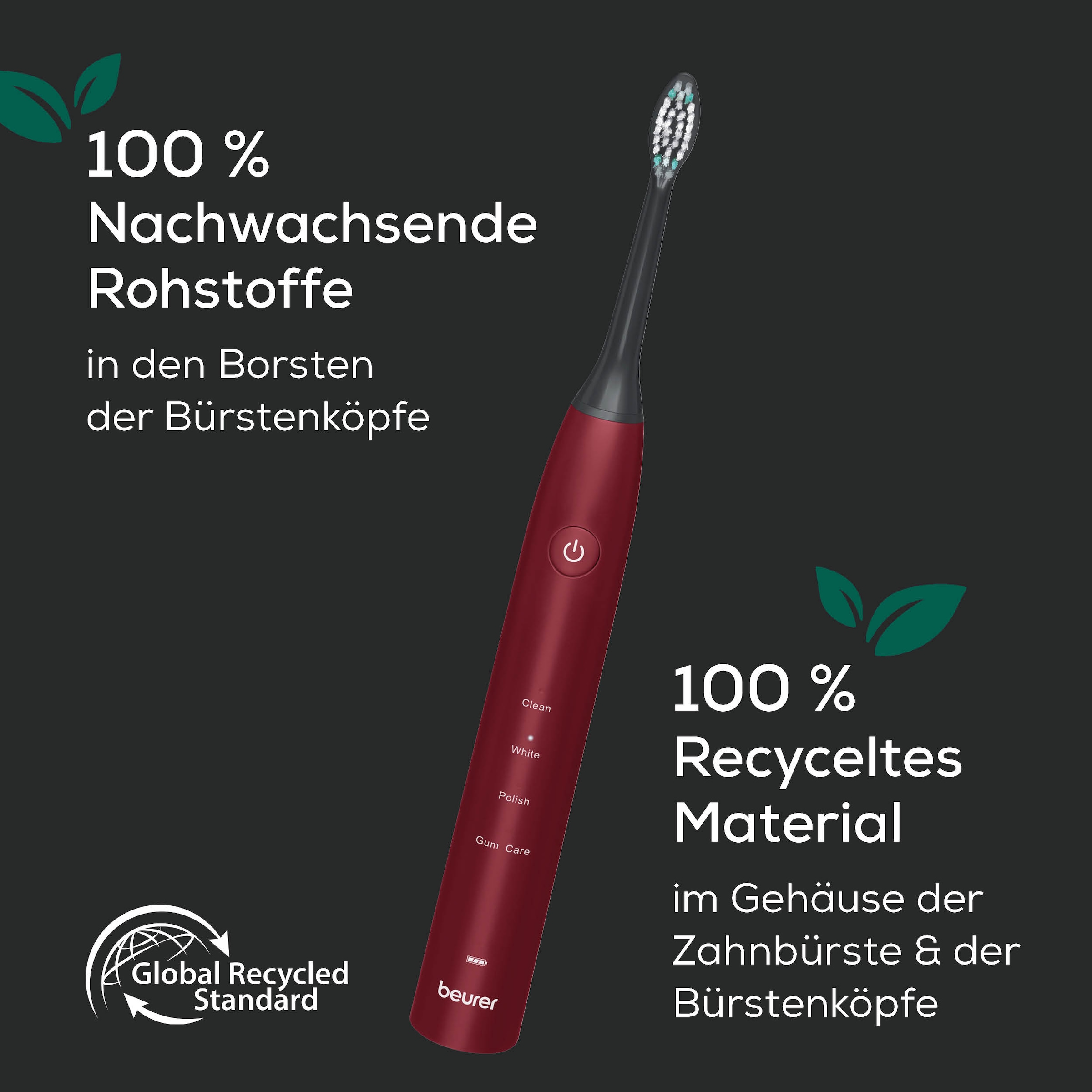 BEURER Schallzahnbürste »SC 30 Limited Edition 2025 Green Planet« 2 Stk. Aufsteckbürsten