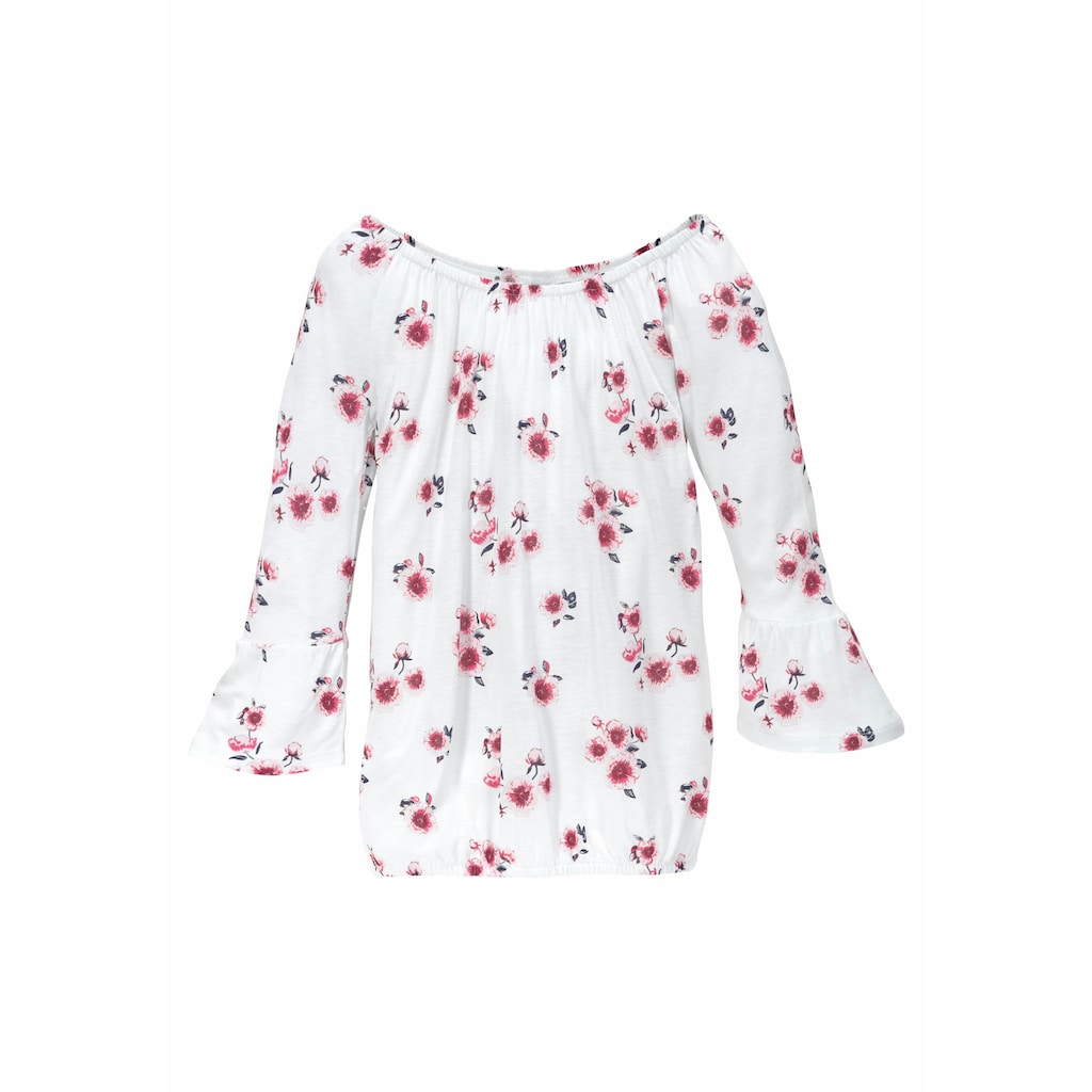 KIDSWORLD Carmenshirt »Viskose-Shirt«, mit Trompetenärmel und Blumendruck