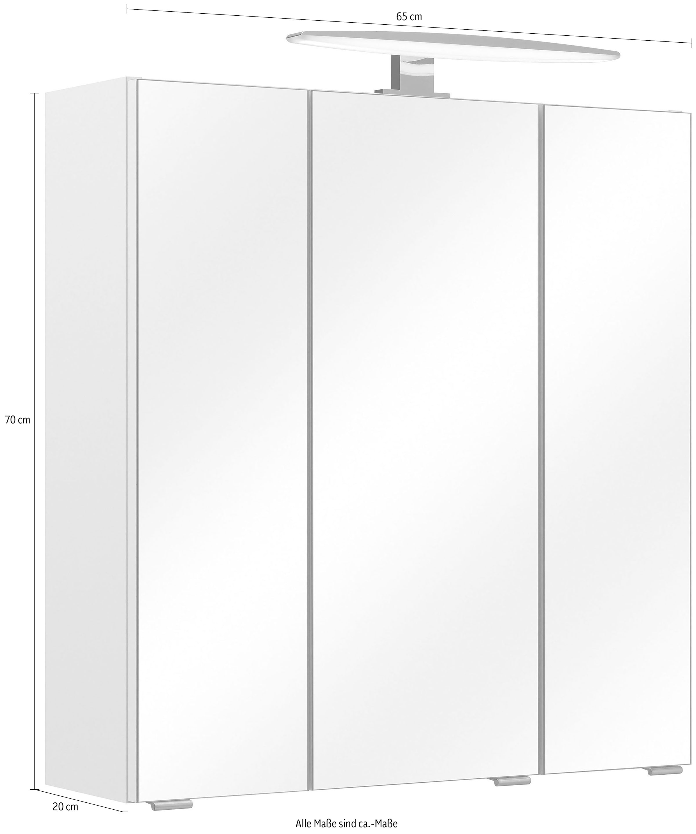 Saphir Spiegelschrank »Quickset 953 Badschrank, 3 Spiegeltüren, 6 Einlegeböden, 65 cm breit«, inkl. LED-Beleuchtung, Türdämpfer, Schalter-/Steckdosenkombination