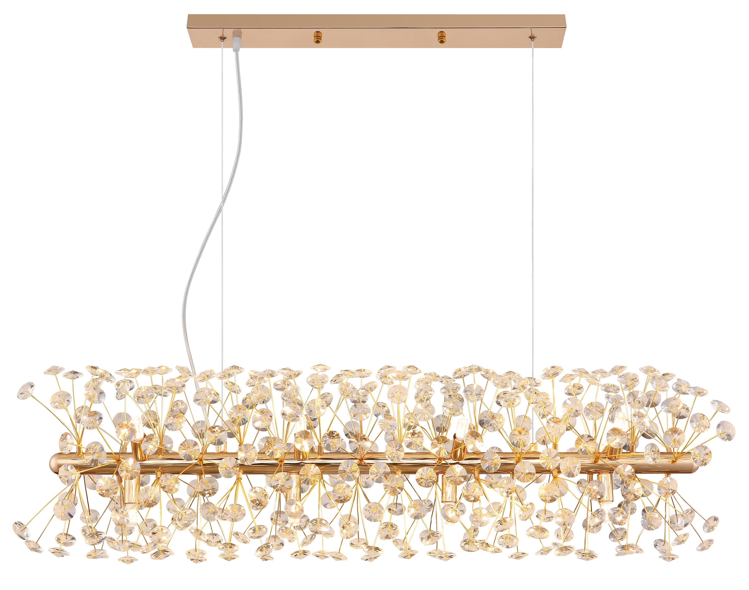 GLOBO LIGHTING Hängeleuchte "KATRINA", 12, H: 150cm, 1 Stk.goldfarben, Wohnzimmer, Leuchten, Goldfarbener Luster mit K9 Kristallen, 12x G9 LED
