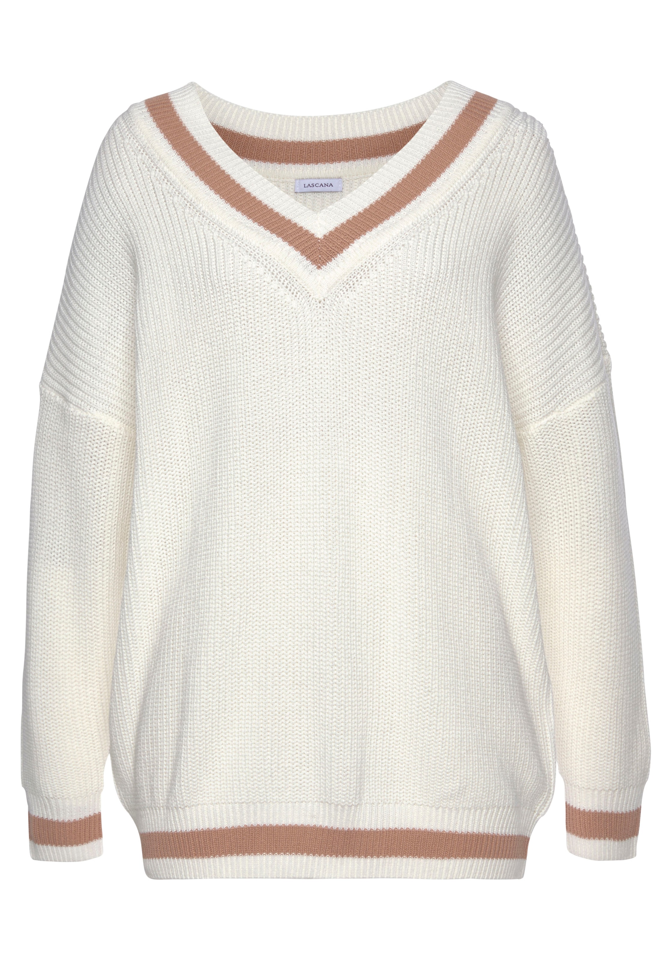 LASCANA V-Ausschnitt-Pullover mit Streifen-Details NH8182