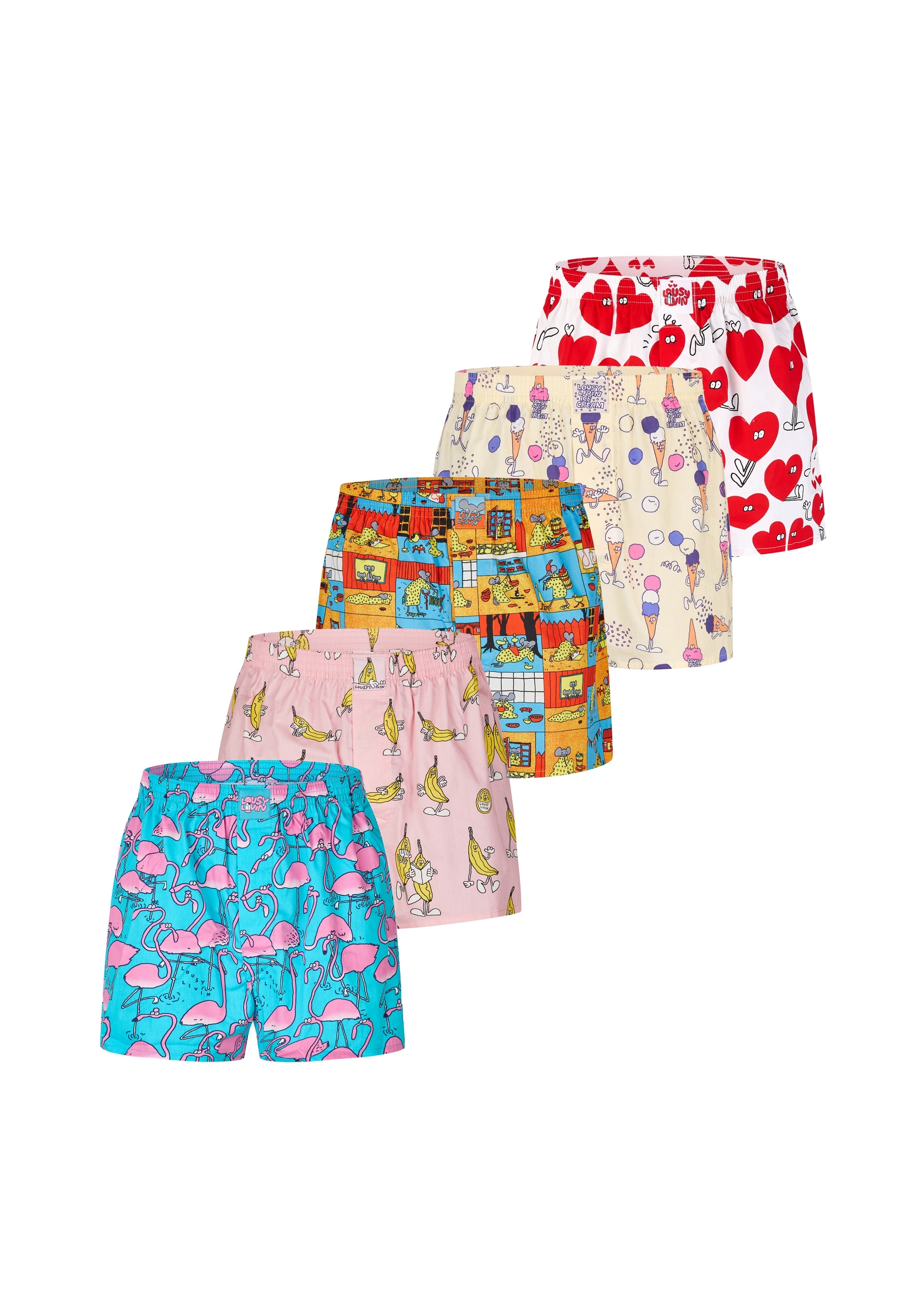 Lousy Livin Boxershorts "Big Easy" 5 Stk. mit lässigen Allover-Prints