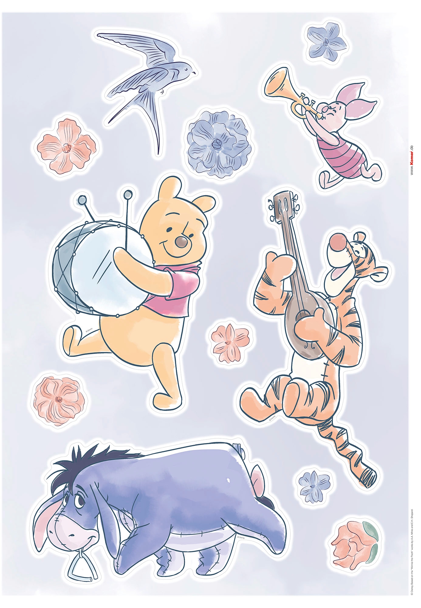 Komar Wandtattoo "Winnie the Pooh - Flowers & Music - Größe 50 x 70 cm" selbstklebend, Wandsticker, Kinderzimmer