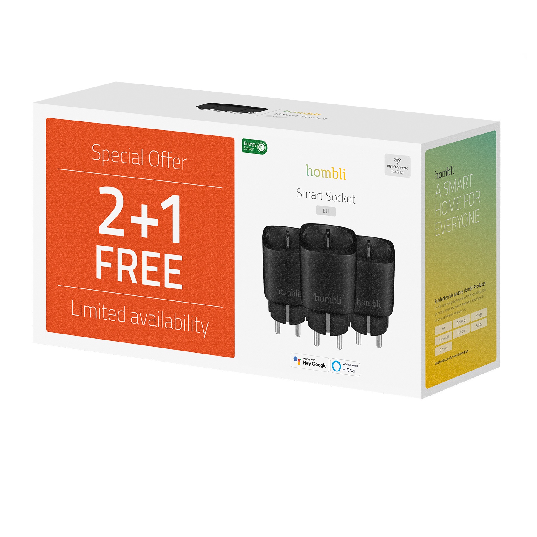 Hombli Smart-Home-Zubehör »smarte Steckdose EU, 2+1 Promo Pack«