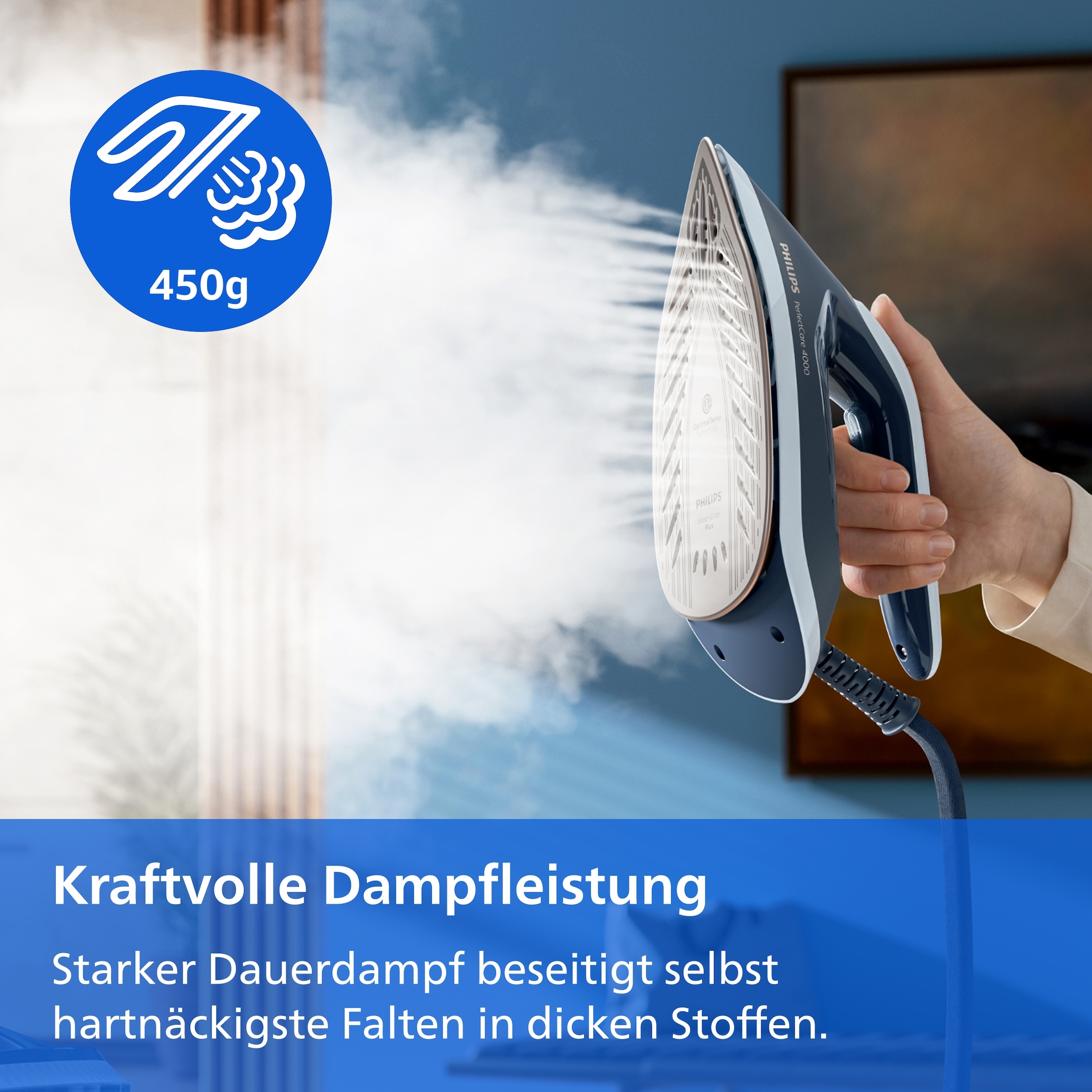 Philips Dampfbügelstation »4000 Series PSG4020/20, dunkelblau« 1.700 ml Wassertank 2.400 Watt, Vertikaldampf, SteamGlide Plus Bügelsohle, 450gr Dampfstoß