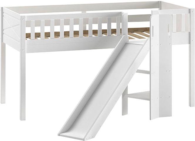 Vipack Hochbett »Scott«, (Made in Europe), m. Rollrost, LF 90x200 cm, Kiefer weiß lackiert, mit oder ohne Rutsche