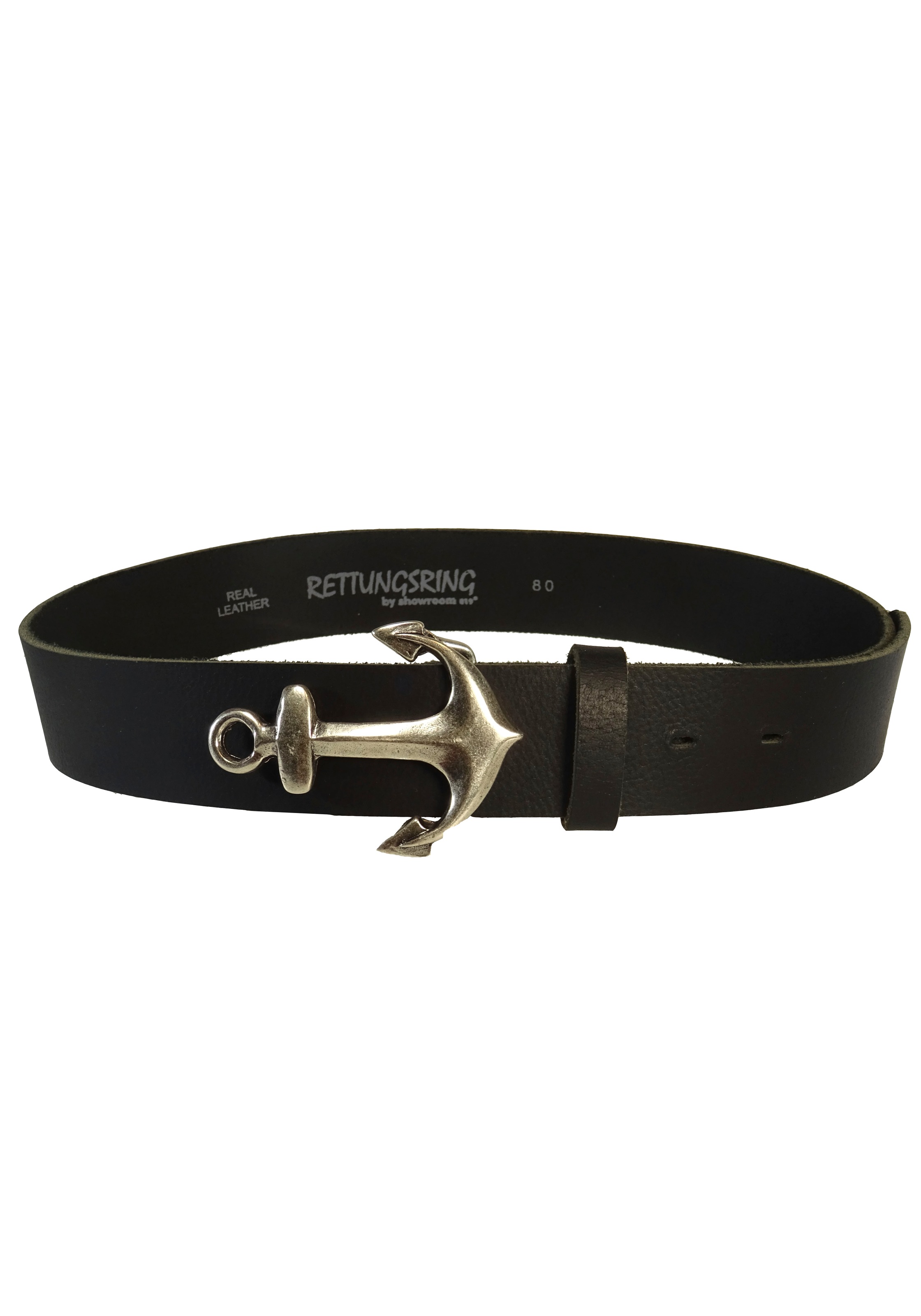 Ledergürtel RETTUNGSRING GÜRTEL, Damen, Gr. 100, schwarz, Büffelleder, Antik-Look, unifarben, Gürtel Ledergürtel, mit austauschbarer Schließe »Anker SO19«, 4cm 3