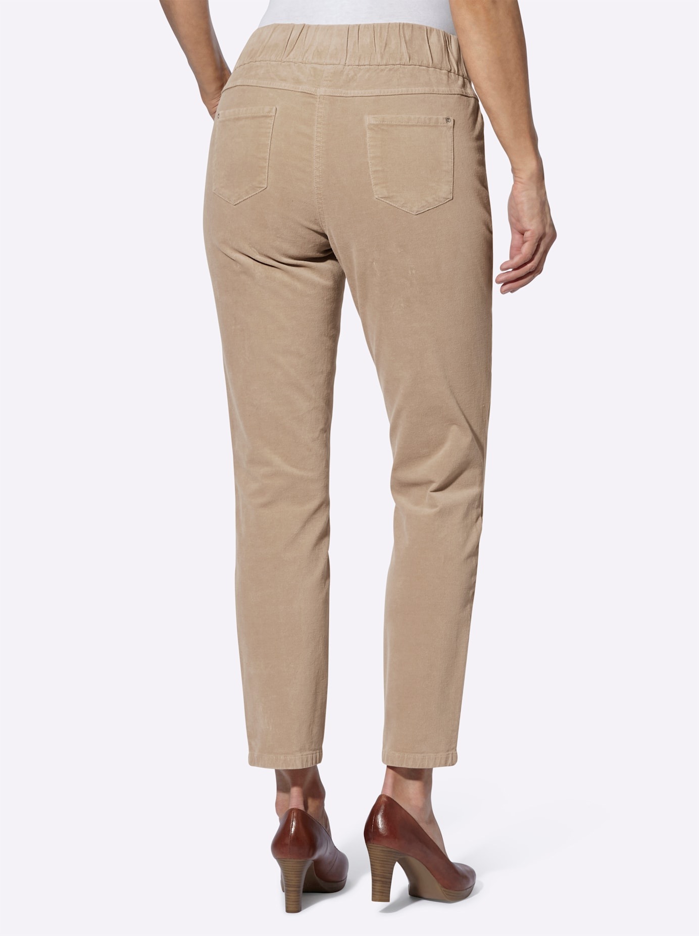 Inspirationen Women's Pull-On Velvet Trousers Beige Short Size 21 2