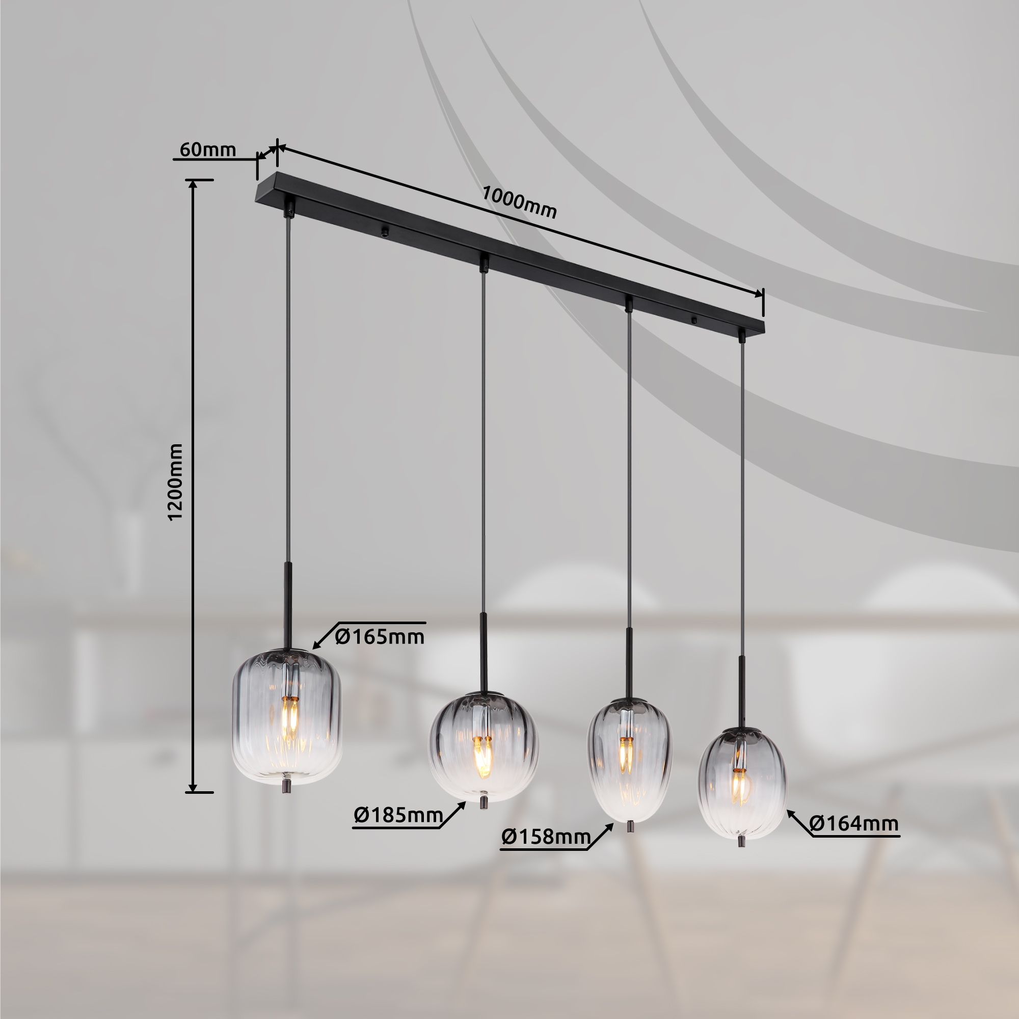 GLOBO LIGHTING Hängeleuchte »ATTILA«, Leuchtmittel E14 | ohne Leuchtmittel, Hängelampe/Pendelleuchte/verschiedene Gläser/Glas rauchfarben